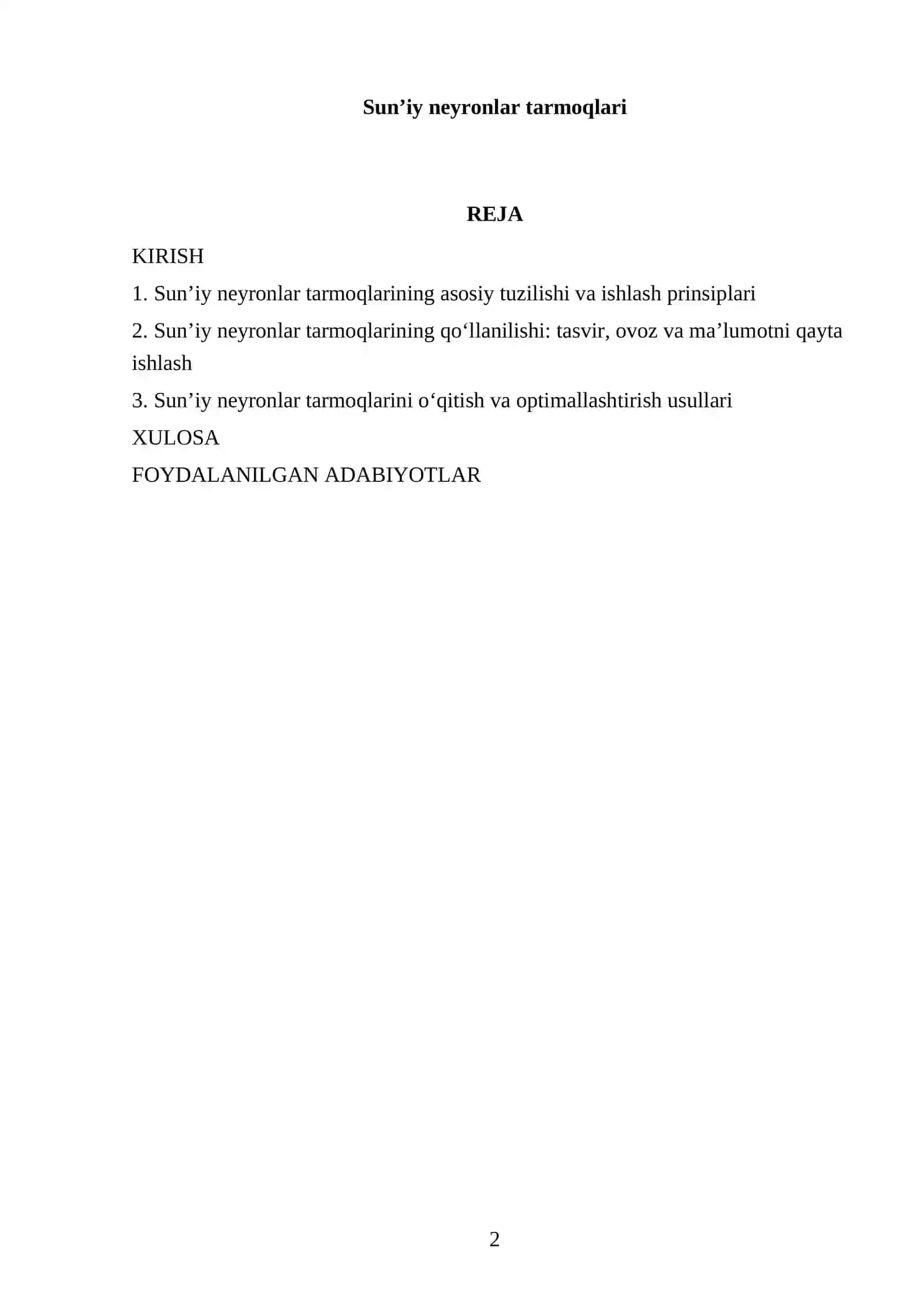 Sunʼiy neyronlar tarmoqlari 2