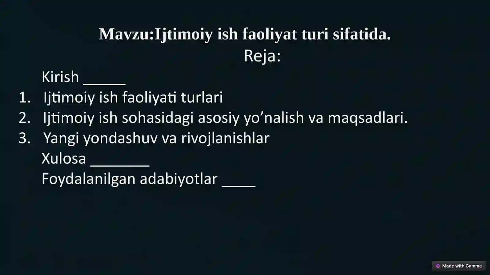 Ijtimoiy ish faoliyat turi sifatida. 2