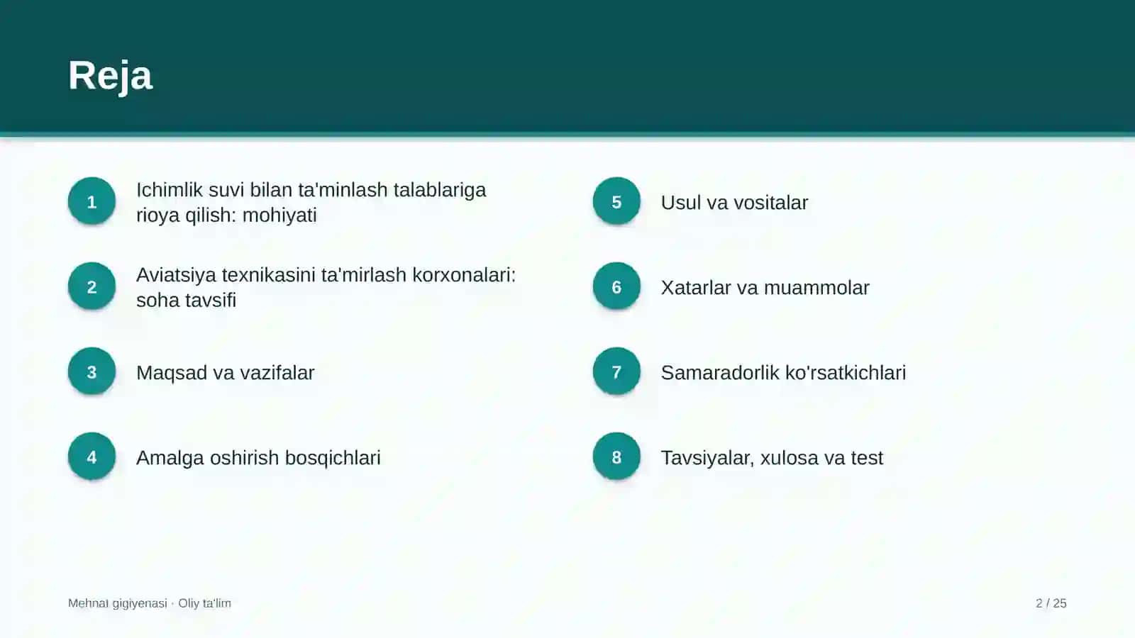 Aviatsiya texnikasini ta'mirlash korxonalarida ichimlik suvi bilan ta'minlash talablariga rioya qilish 2