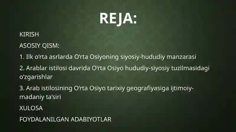 Ilk Oʻrta asrlarda Oʻrta Osiyo tarixiy geografiyasi va arablarning Oʻrta Osiyoga istilosi davri 2