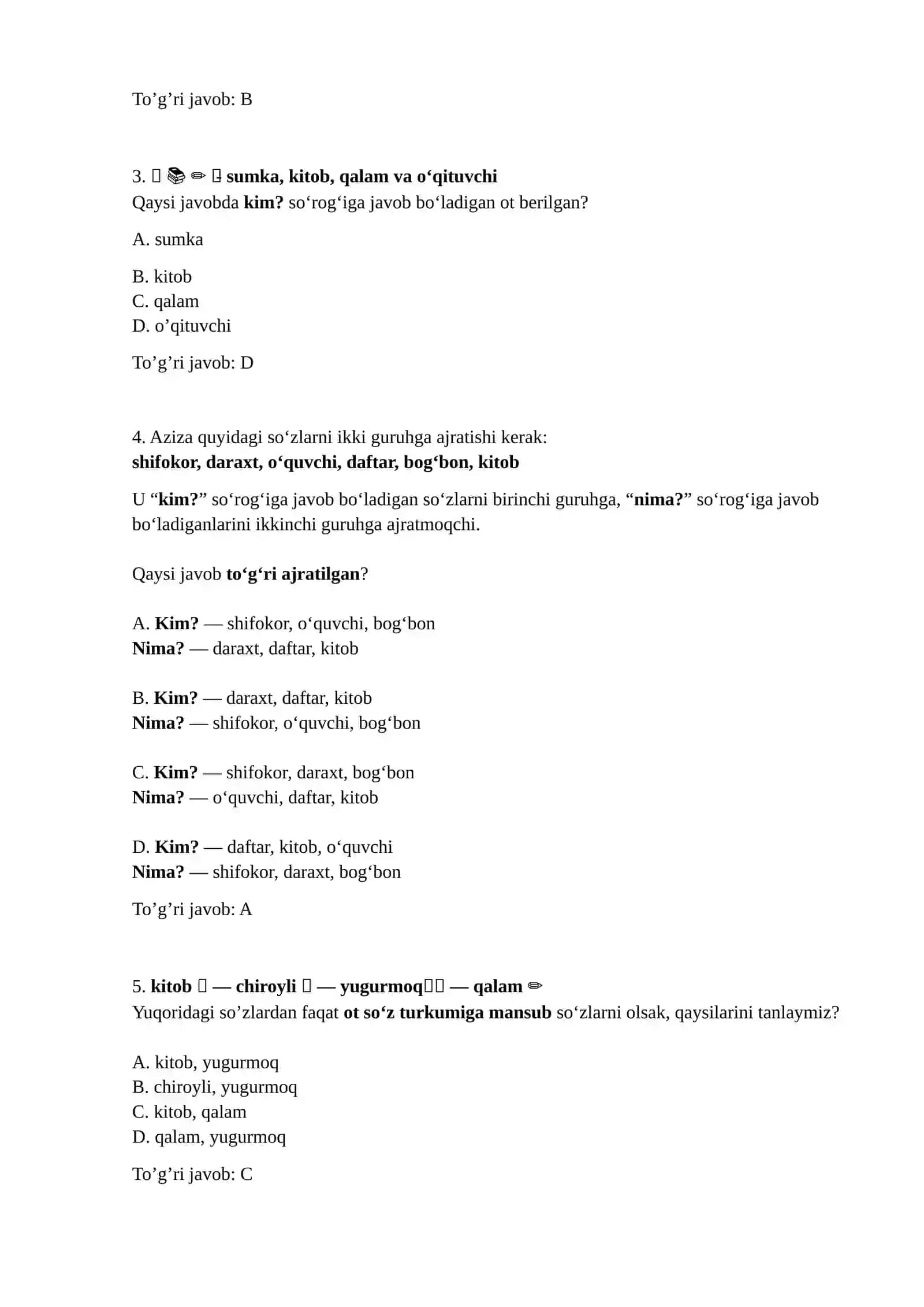 Ot so'z turkumiga doir testlar 2