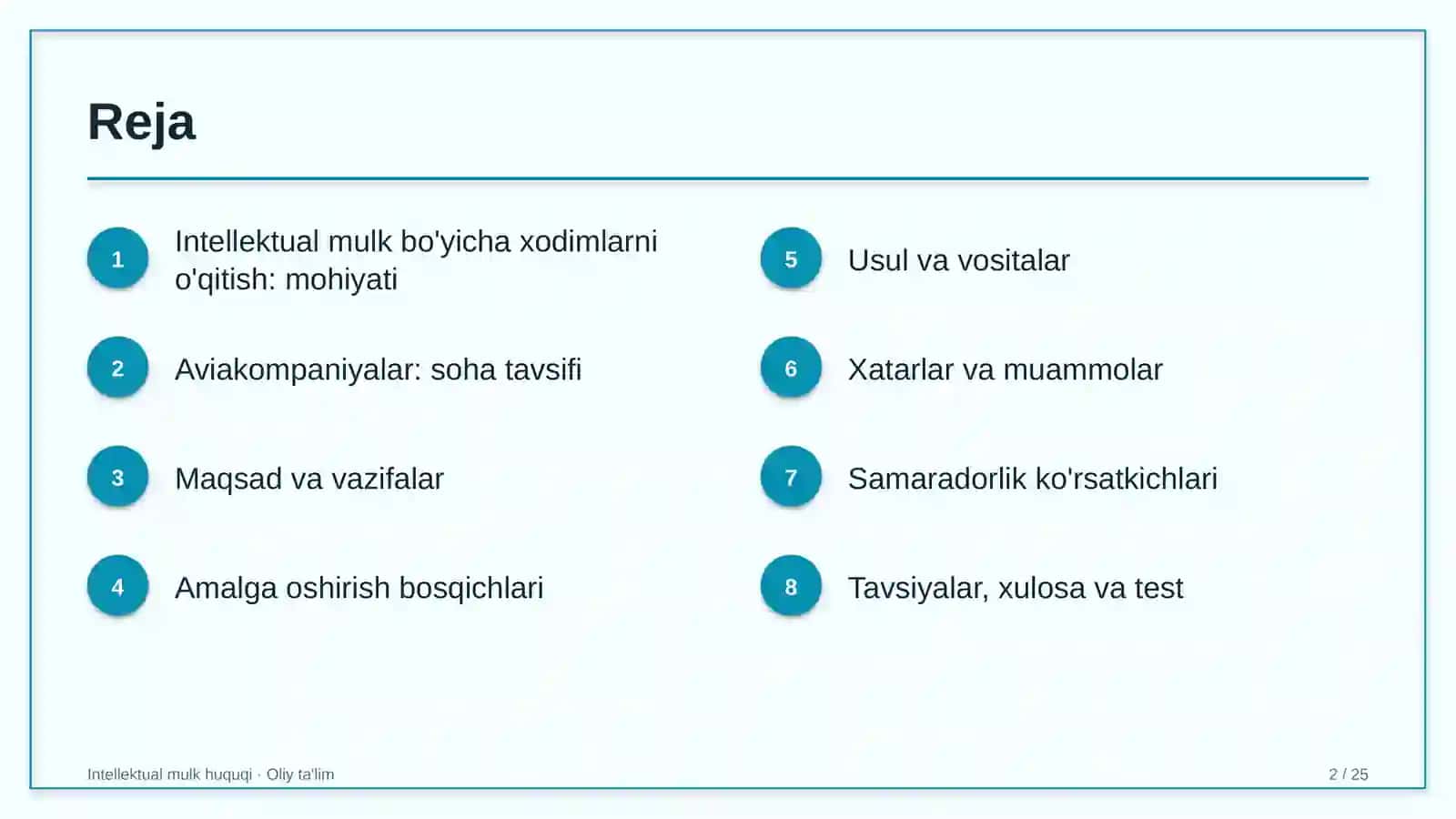Aviakompaniyalarda intellektual mulk bo'yicha xodimlarni o'qitish 2