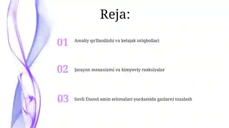 Suvli Etanol amin eritmalari yordamida gazlarni tozalash 2