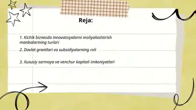 Kichik biznes korxonalar innovatsion faoliyatini moliyalashtirish manbalari va asosiy shakllari 2