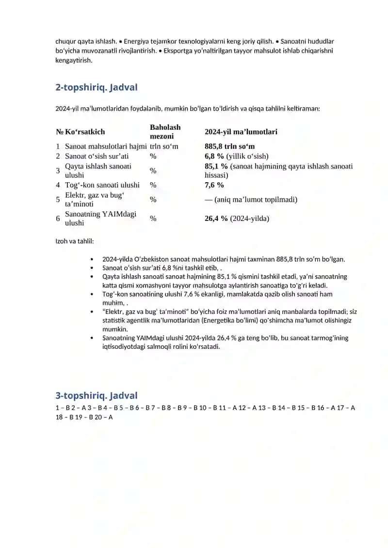 1-topshiriq. Savollar va Javoblar 2