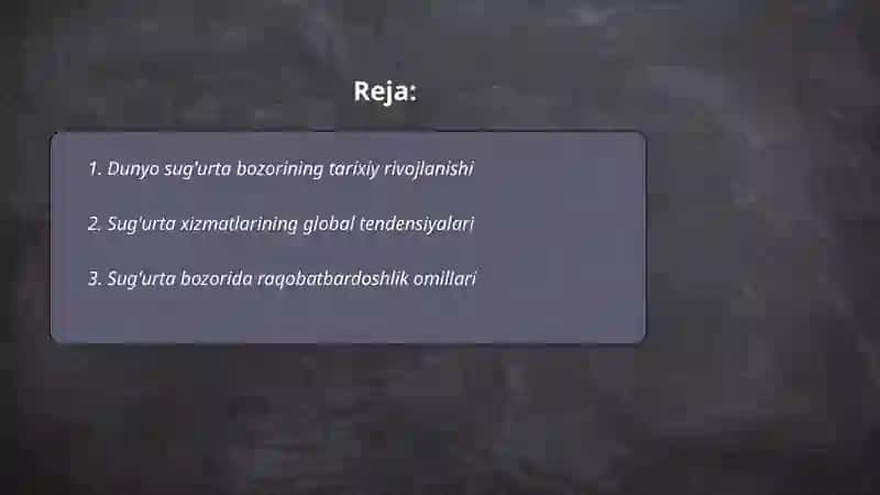 Dunyo sug'urta bozorining rivojlanishi an'analari va istiqboli 2