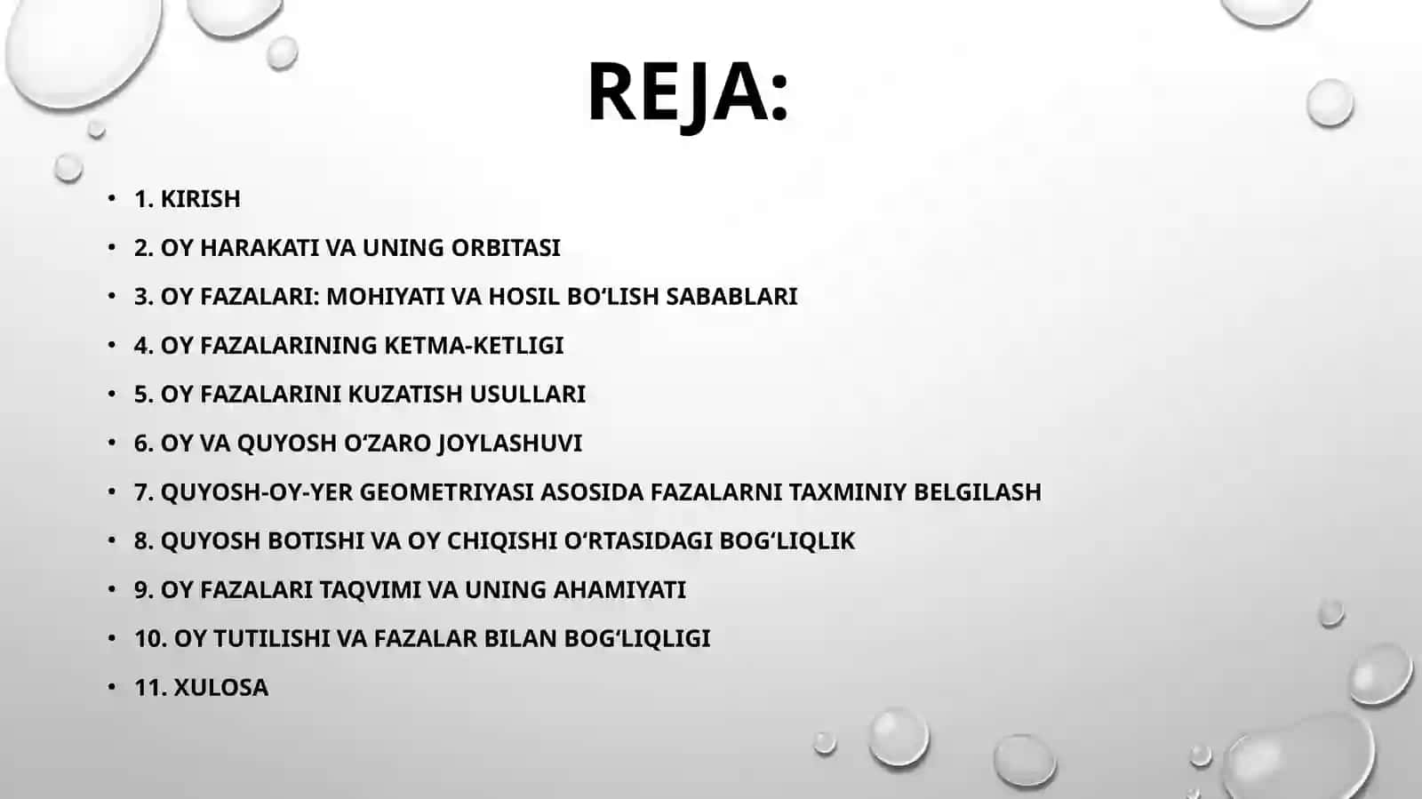 Oy fazalarini kuzatish va Quyoshga nisbatan vaziyatlarini taxminiy belgilash 2