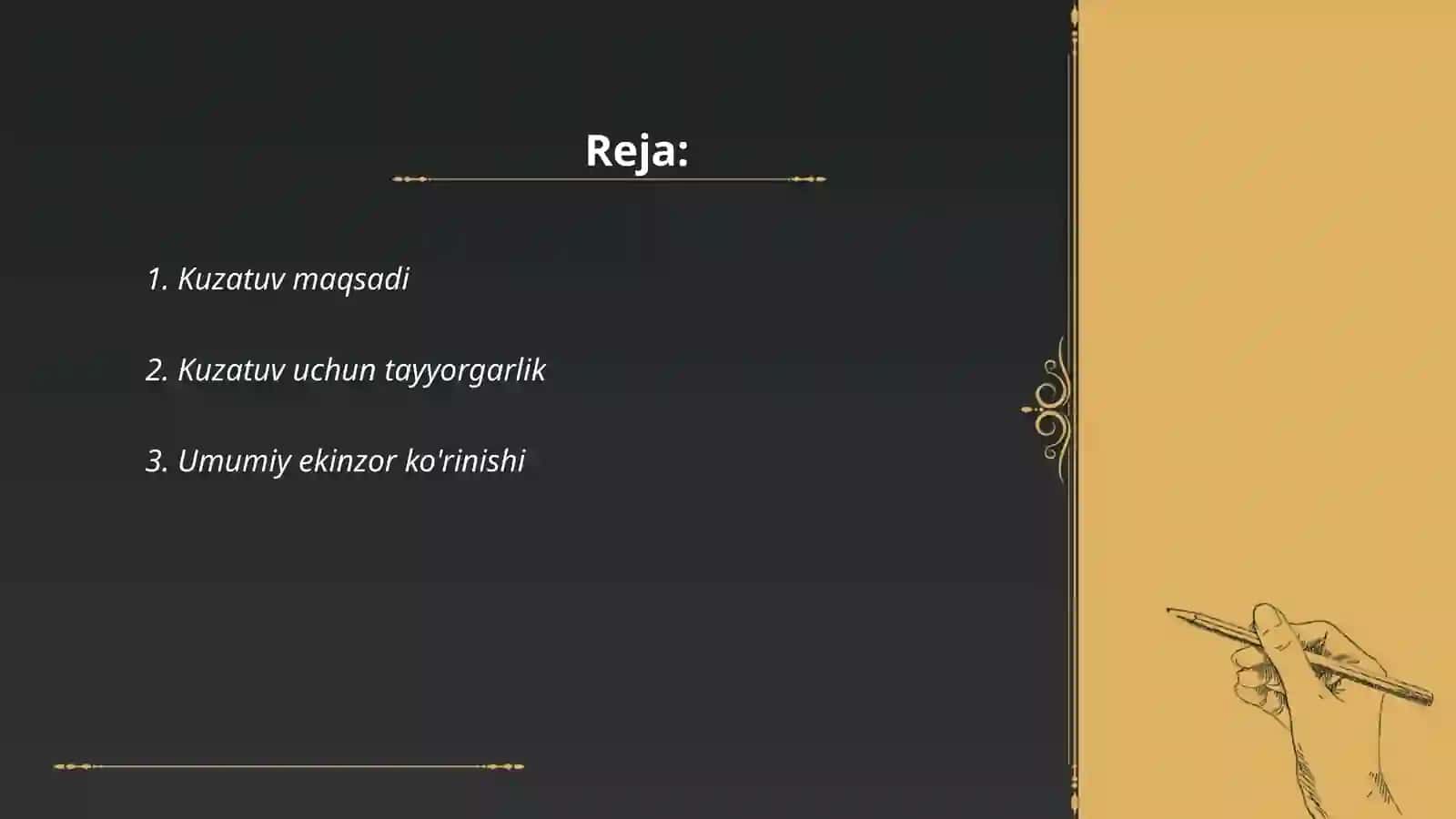 Seleksiya urugʻchilik ekinzorlarida oʻtkaziladigan kuzatuvlarni yozib borish tartibi 2