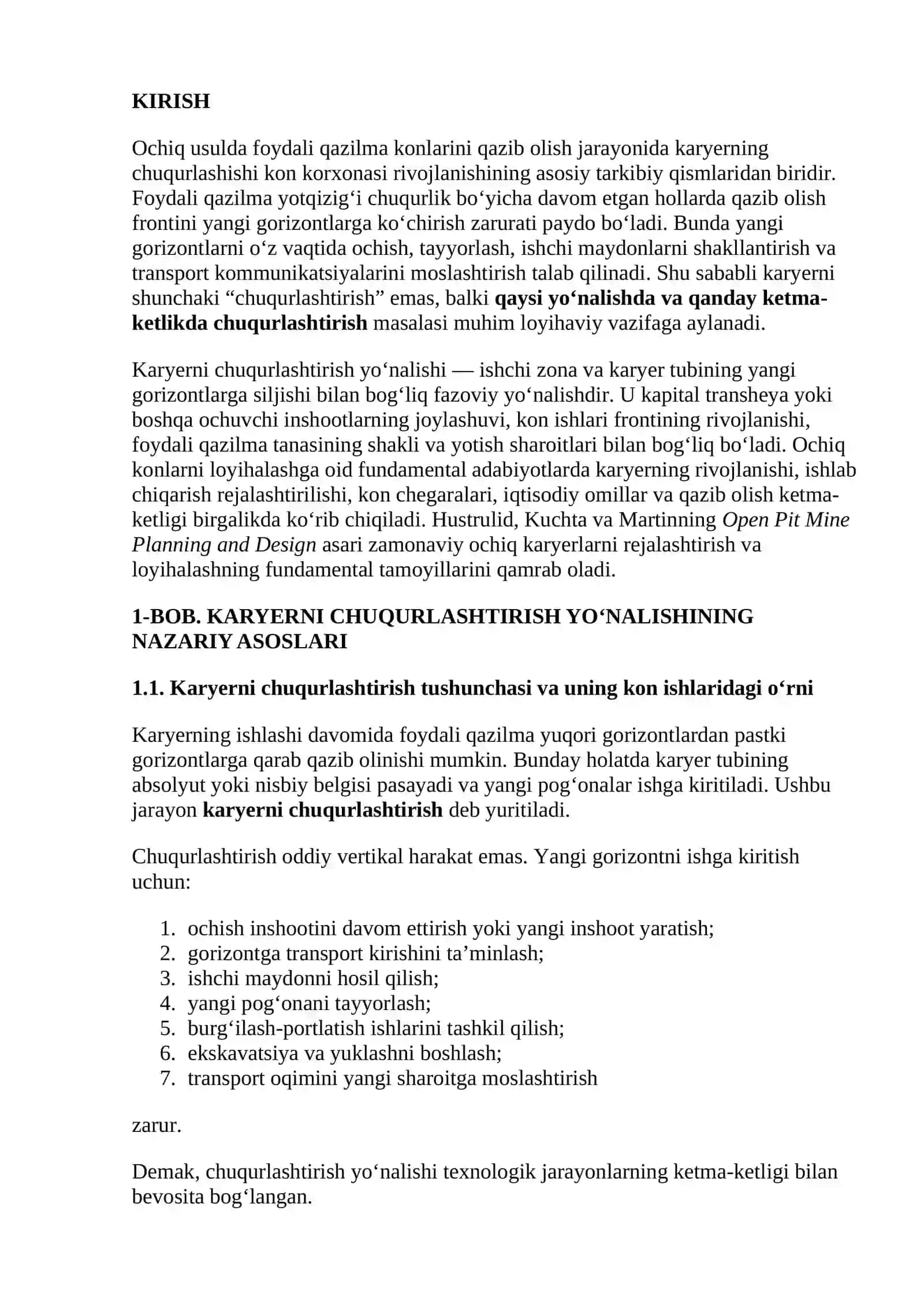 CHUQURLASHTIRISHNING OPTIMAL YO‘NALISHINI GRAFIK-ANALITIK USULDA ANIQLASH 2