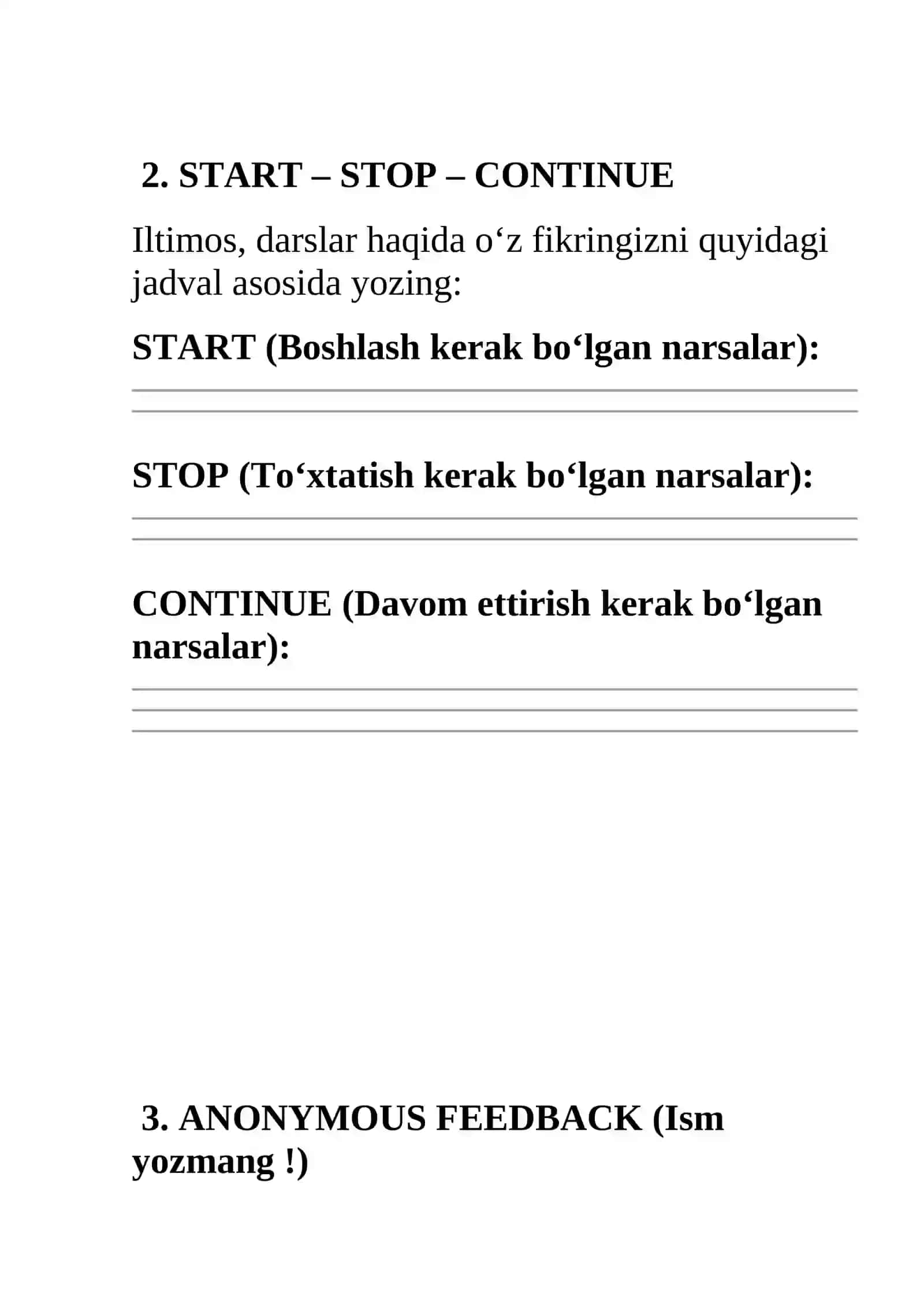 MORPHOLOGY COURSE – STUDENT FEEDBACK FORM 2