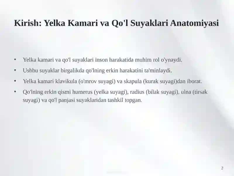 Yelka Kamari va Qo'l Suyaklarining Birlashuvi, Tuzilishi va Xususiyatlari 2