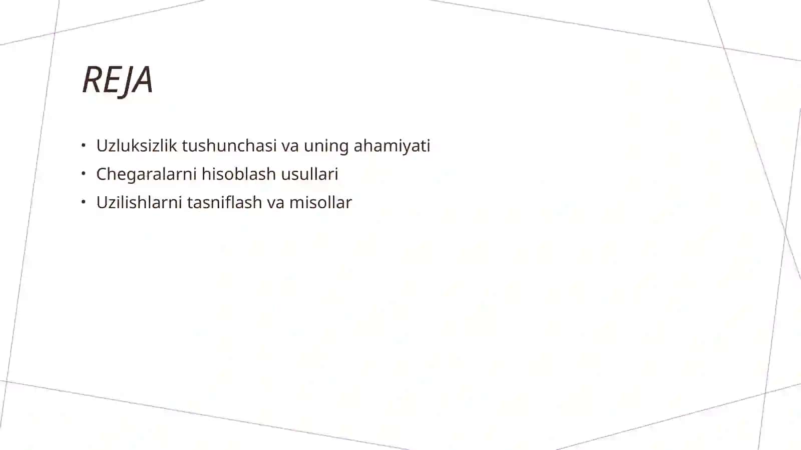 Funksiyaning uzluksizligidan foydalanib baʼzi bir limitlarni hisoblash uzilishlarni sinflash 2