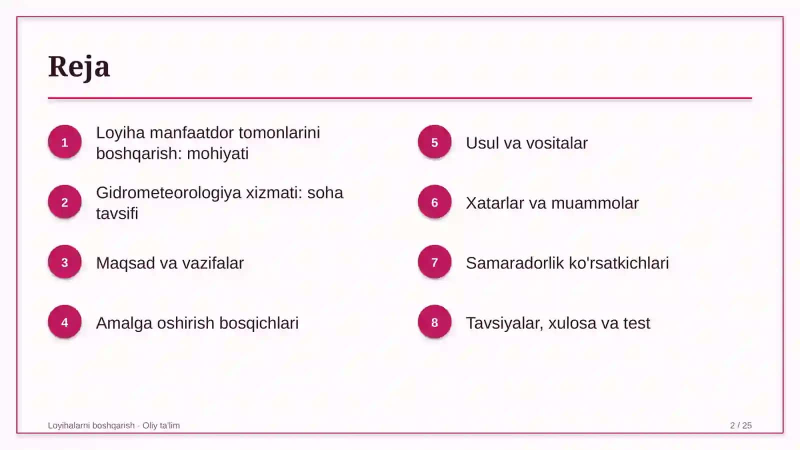 gidrometeorologiya xizmatida loyiha manfaatdor tomonlarini boshqarish 2629 2
