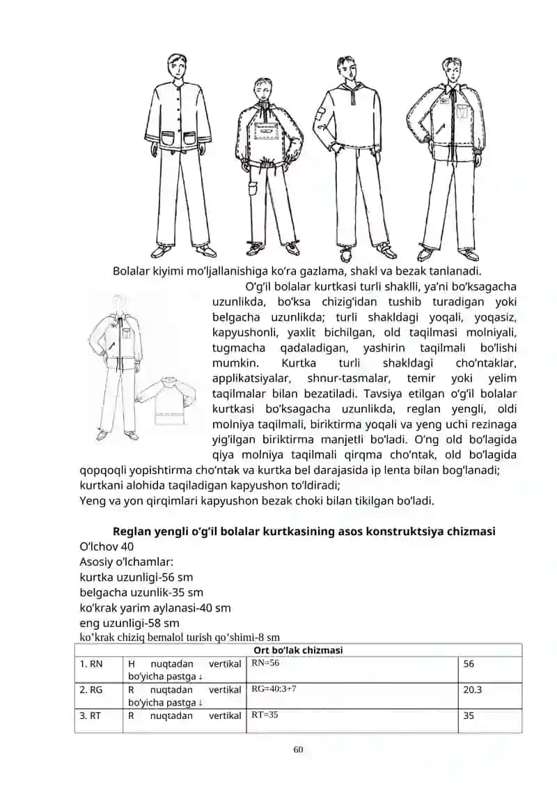 O'g'il bolalar kurtkasining modelini tanlash, o'lcham olish va loyihasini chizish 2