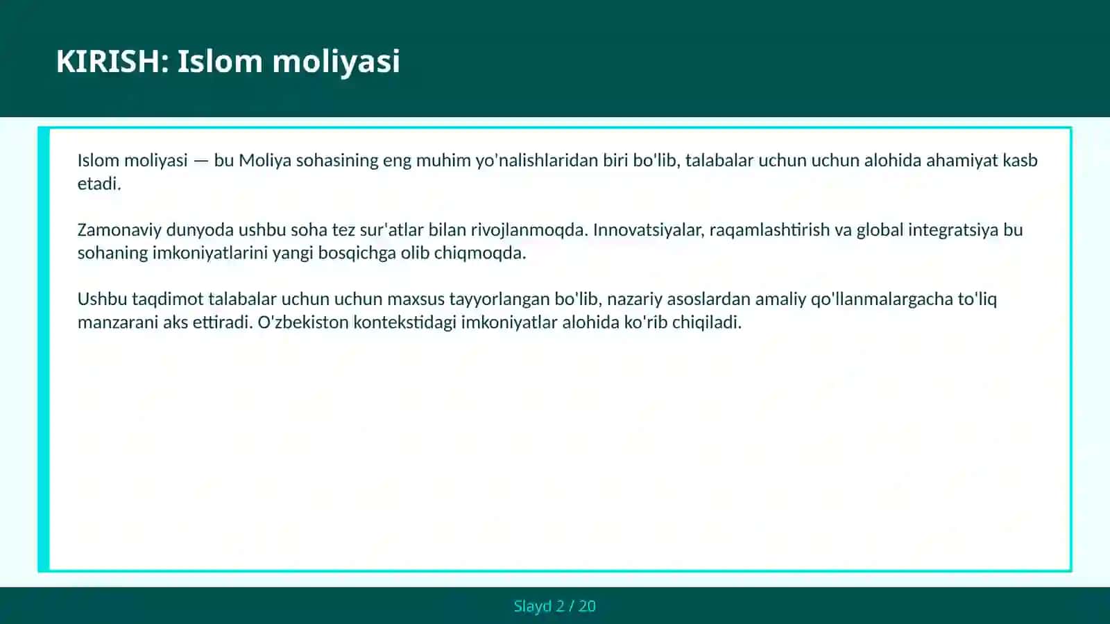 ISLOM MOLIYASI 2
