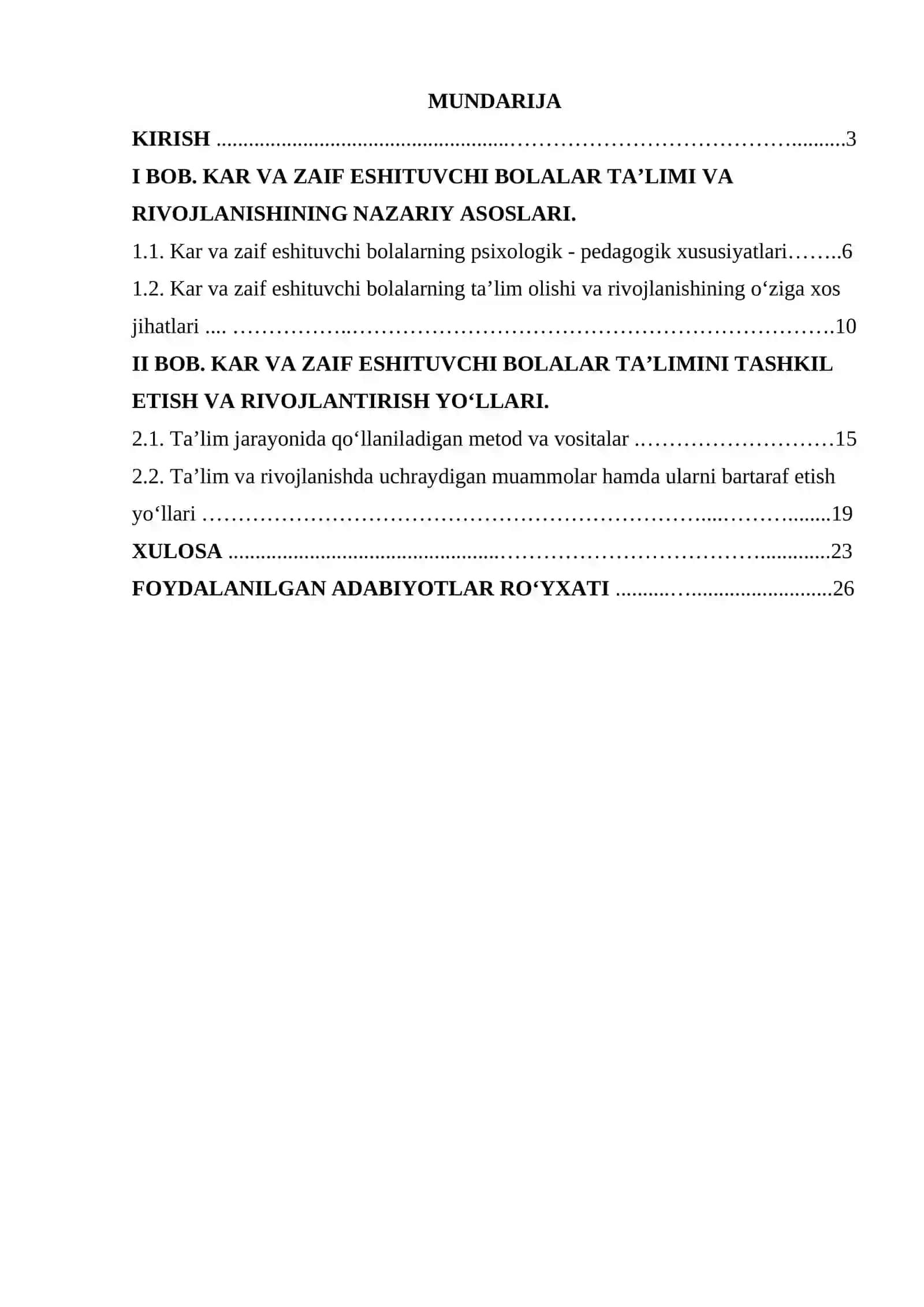 BOB. KAR VA ZAIF ESHITUVCHI BOLALAR TA’LIMI VA RIVOJLANISHINING NAZARIY ASOSLARI 2