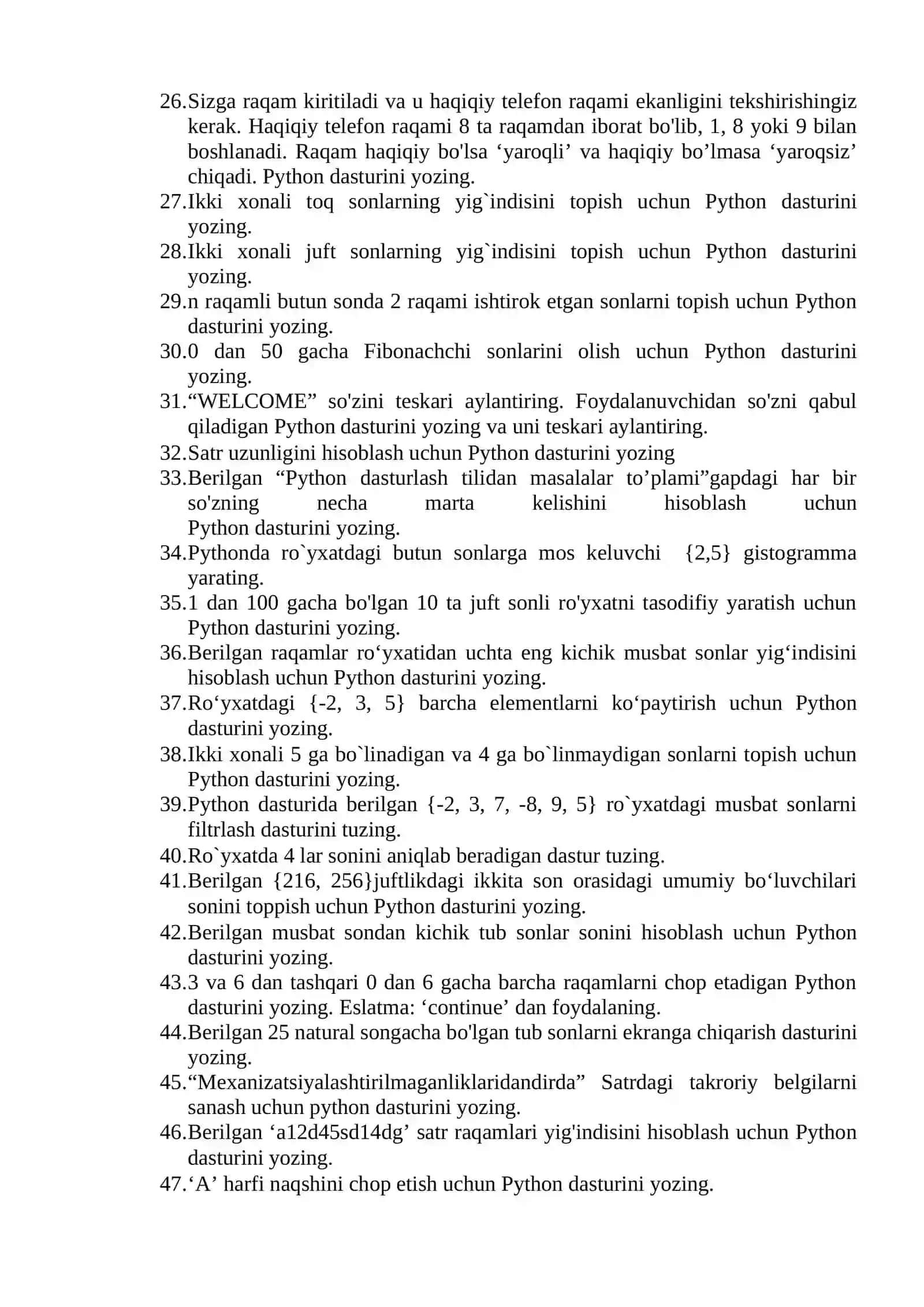Python dasturlash tilida masalalar yechish 2