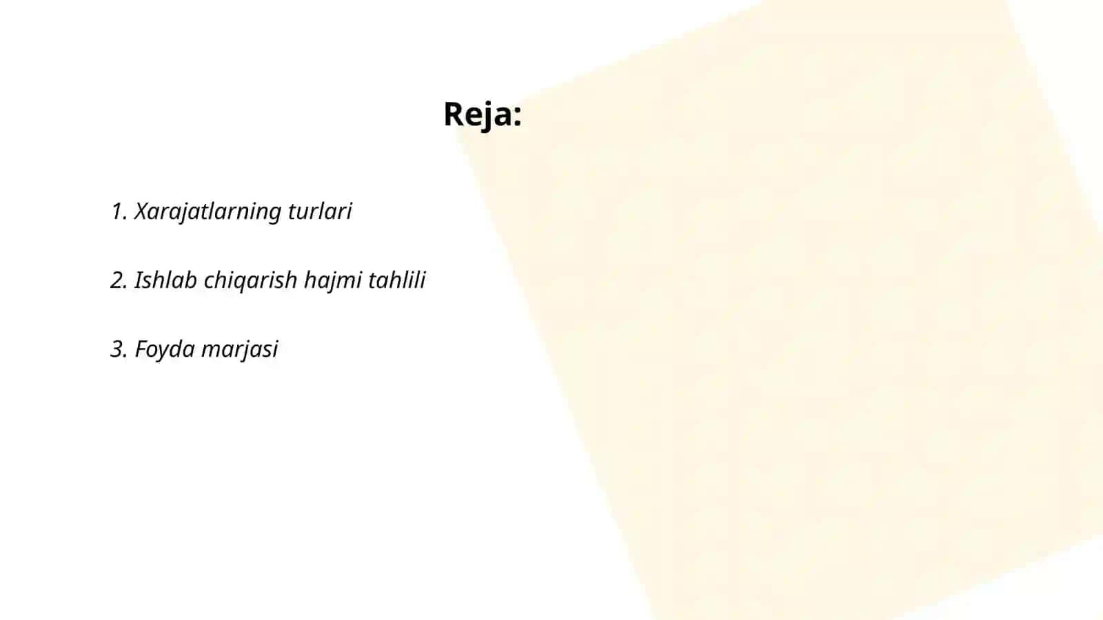 Xarajatlar-ishlab chiqarish hajmi-foyda ko'rsatkichlari 2