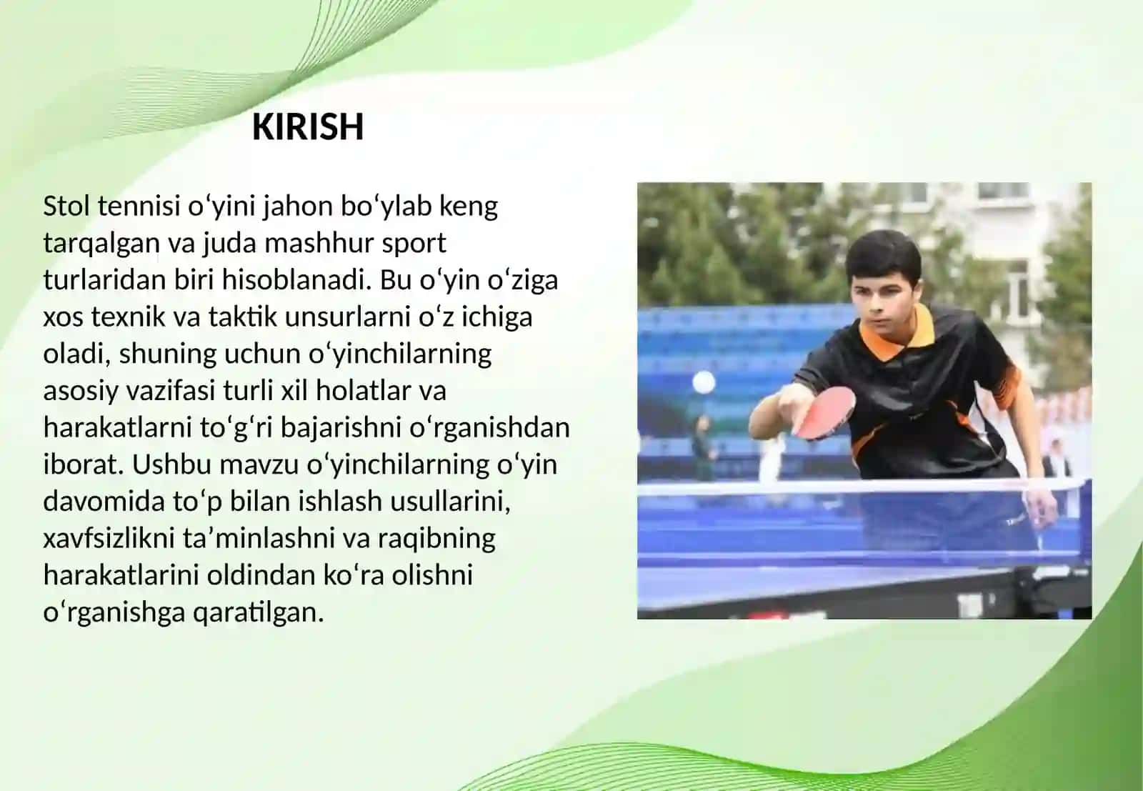 Stol tennisi oʻyinida uchraydigan holat va harakatlarga oʻrgatish 2