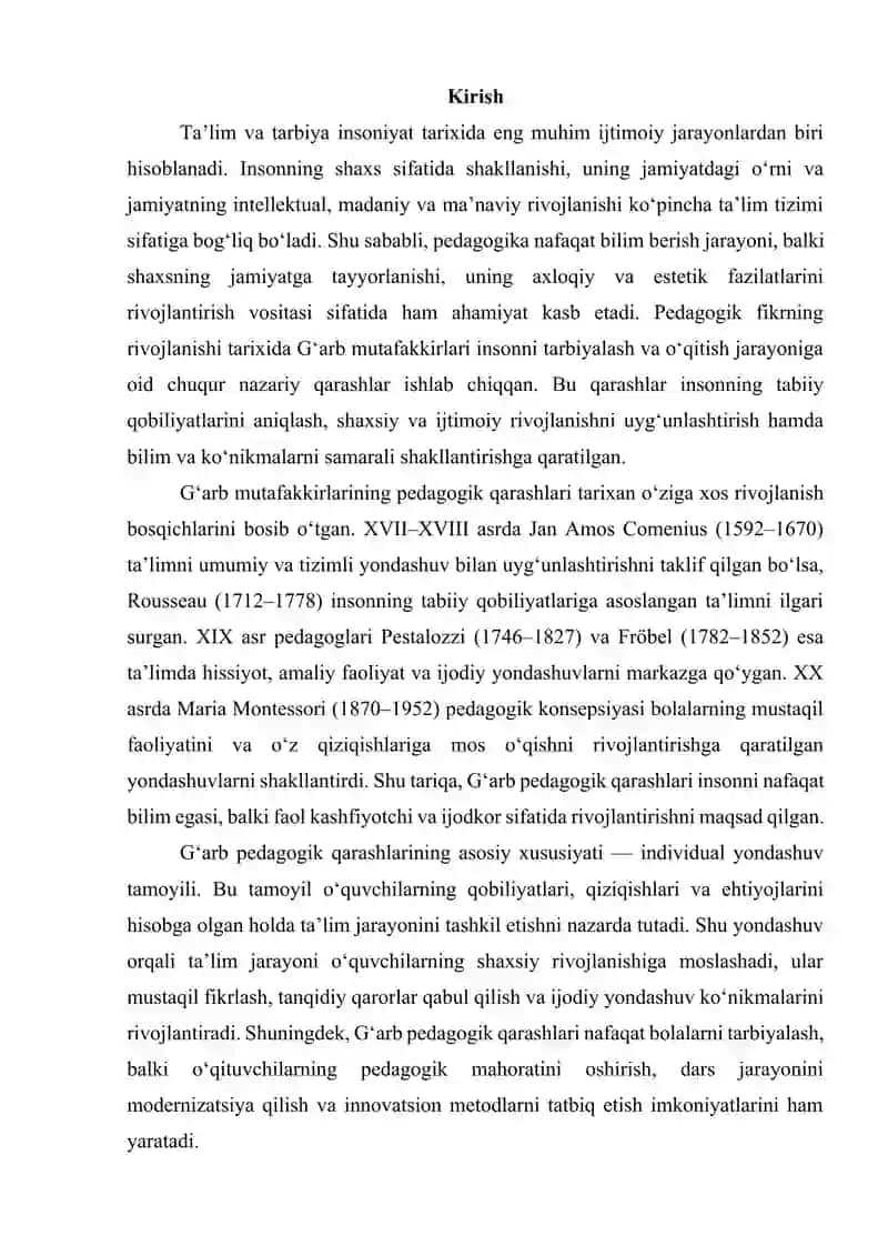 Gʻarb mutafakkirlarining pedagogik qarashlari 2
