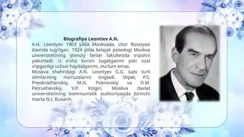 A.N.Leontyevning faoliyat nazariyasi va V.N.Myasishchevning munosabatlar psixologiyasida bola psixik taraqqiyoti qonuniyatlarining yoritilishi 2