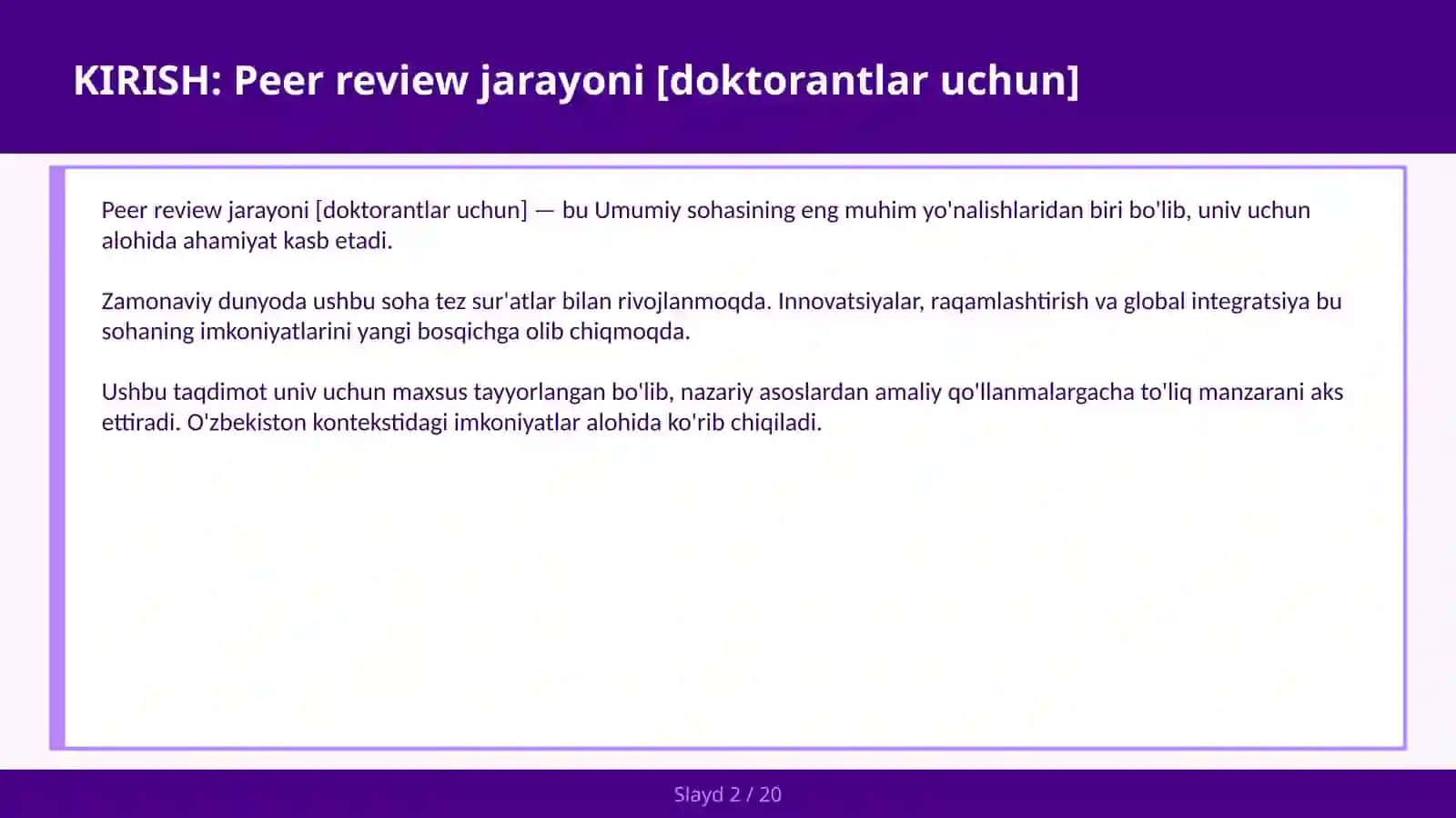 Peer review jarayoni [doktorantlar uchun] 2