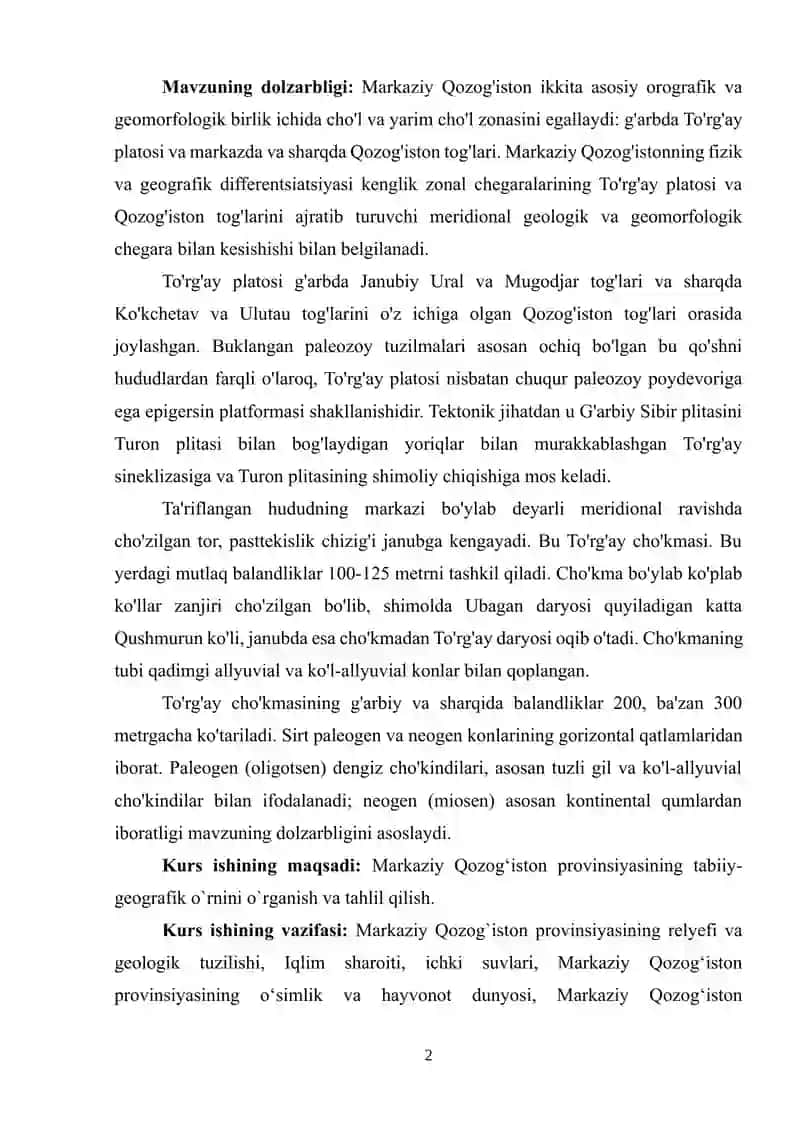 Markaziy Qozogʻiston provinsiyasiga umumiy geografik tavsiy 2