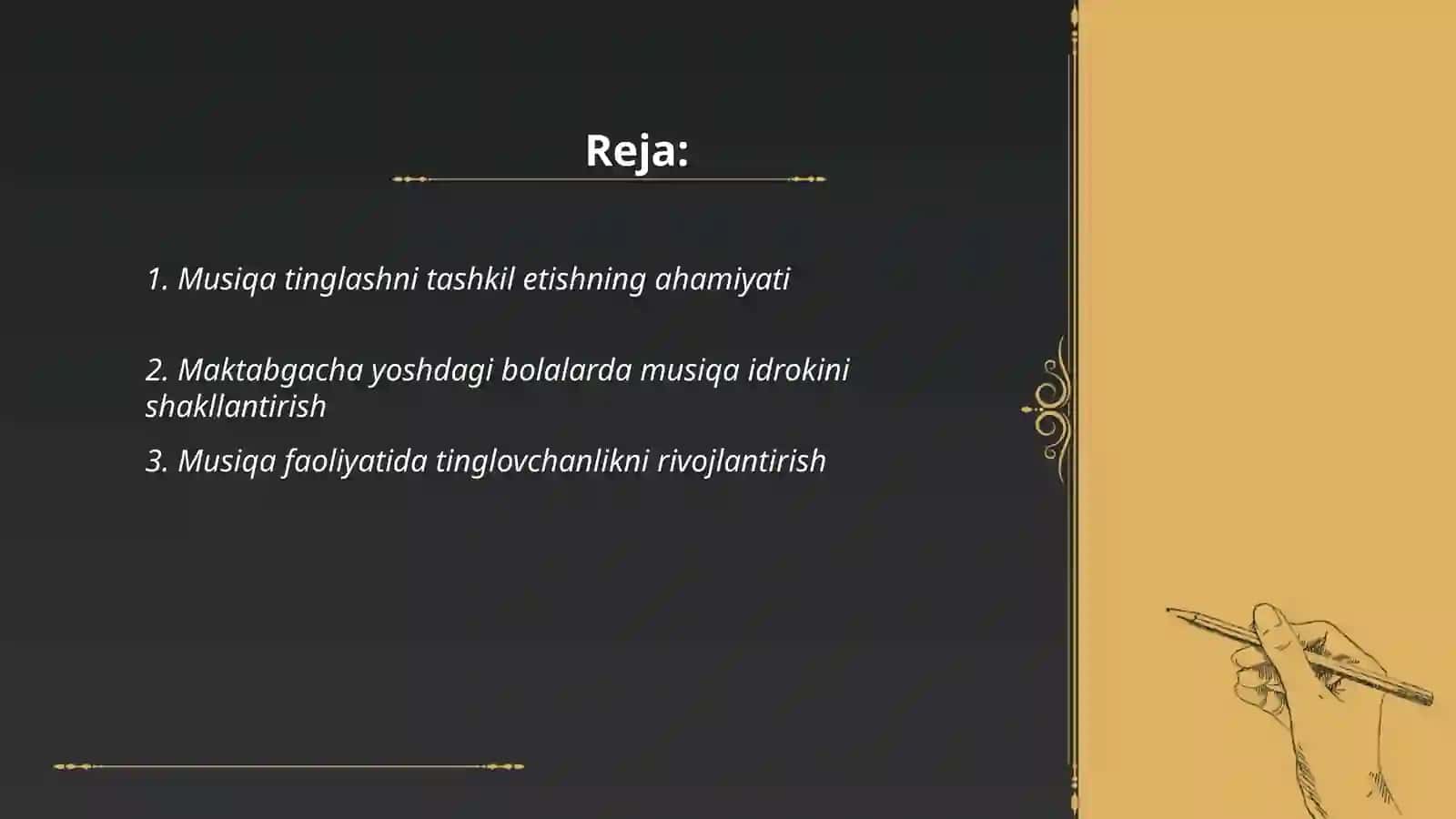 Musiqiy faoliyat asosi-faol idrok etish. MTTda musiqa tinglashni tashkil etish 2
