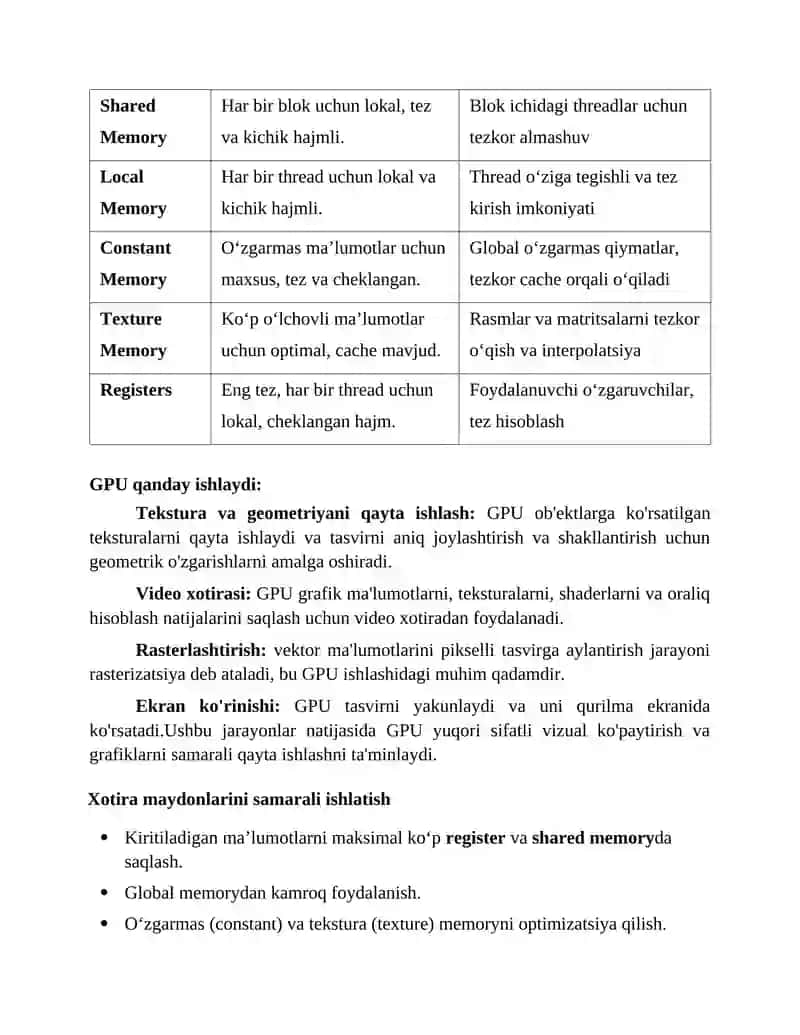 GPU xotira maydonlarining xususiyatlari 2