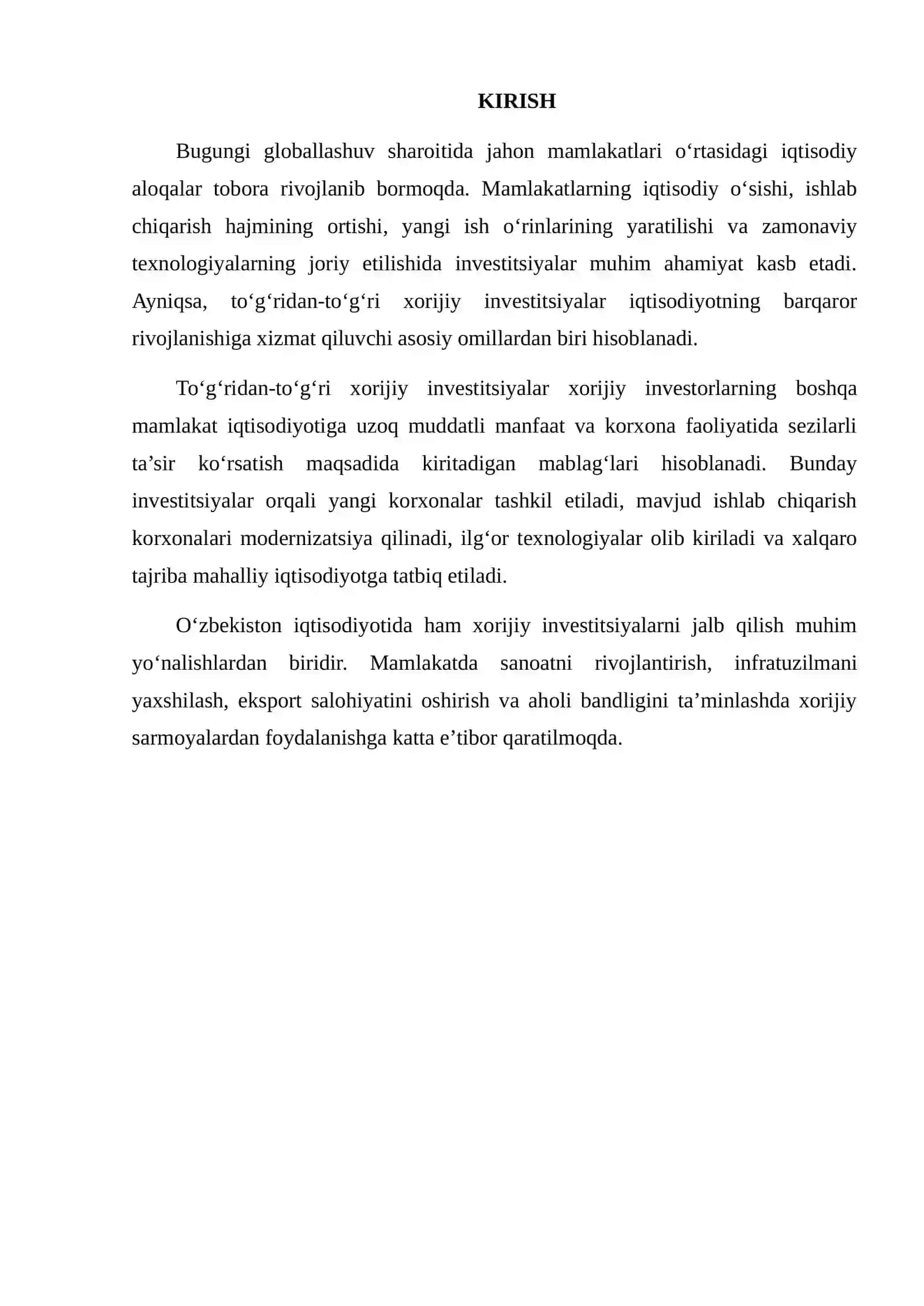 TO‘G‘RIDAN-TO‘G‘RI XORIJIY INVESTITSIYALARNING IQTISODIY RIVOJLANISHGA TA’SIRI 2