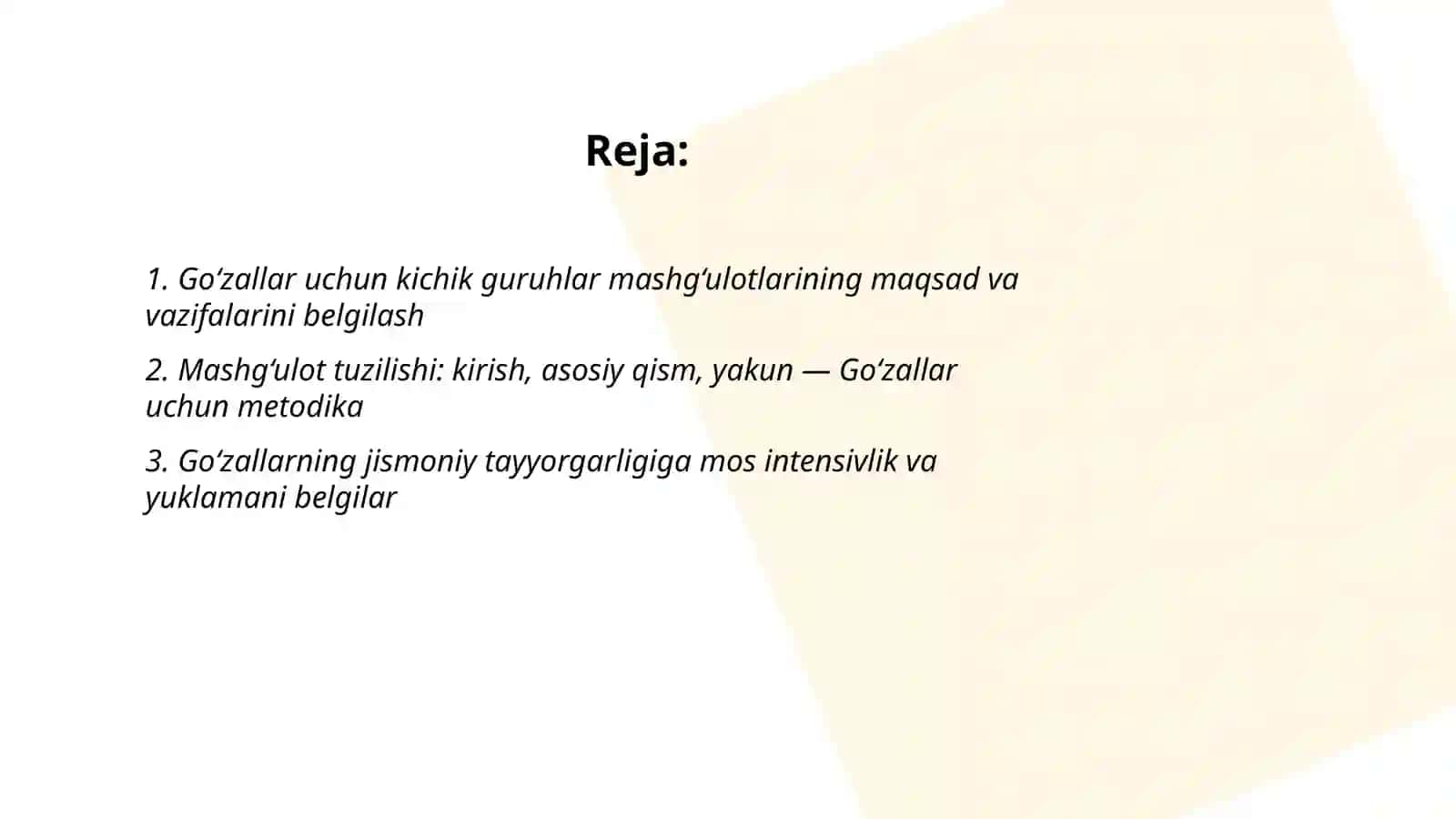 Kichik guruhlarda jismoniy tarbiya mashg‘ulotlarini o‘tkazish metodikasi 2