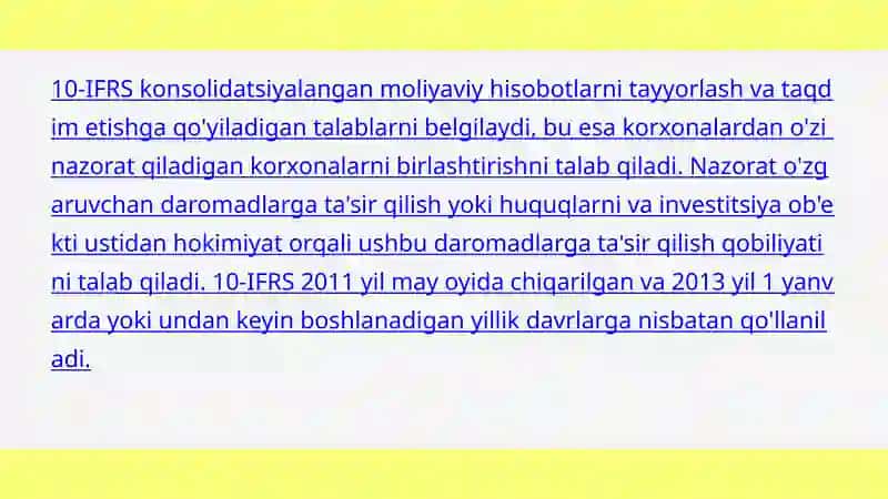 IFRS 10 — KONSOLIDATSIYALANGAN MOLIYAVIY HISOBOTLAR 2