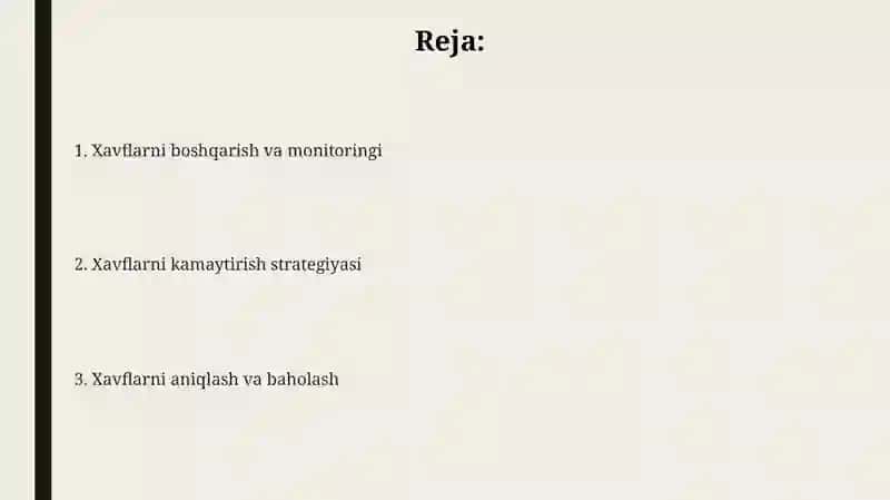 Xavfning ustunlik sonini kamaytirish(korxona misolida) 2