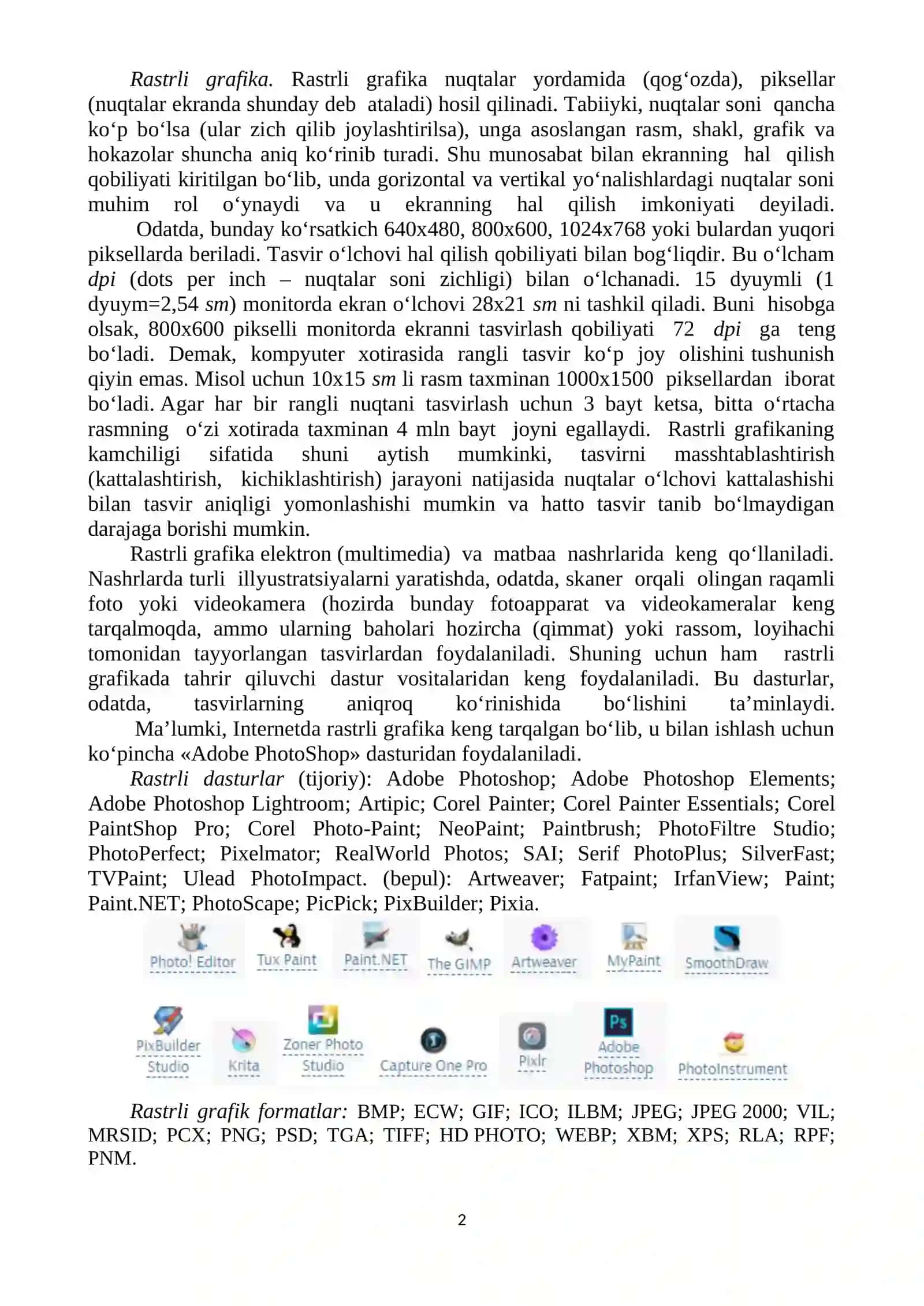 Kompyuter grafikasi. Tasvirlar yaratish va ularga ishlov berish 2