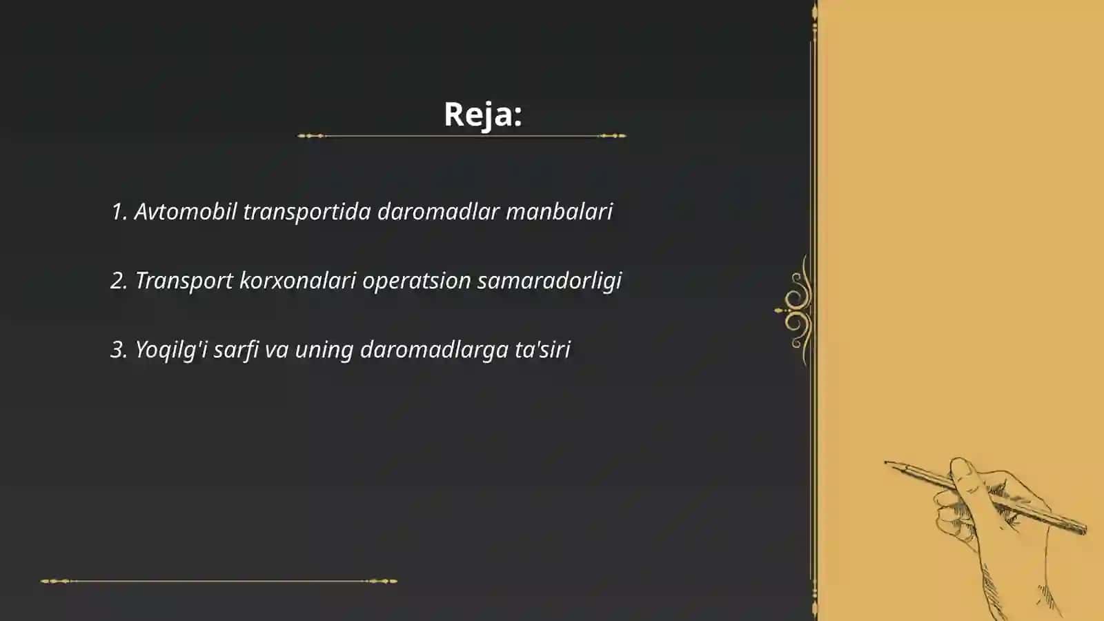 Avtomobil transportida korxonalar daromadlari tahlili 2