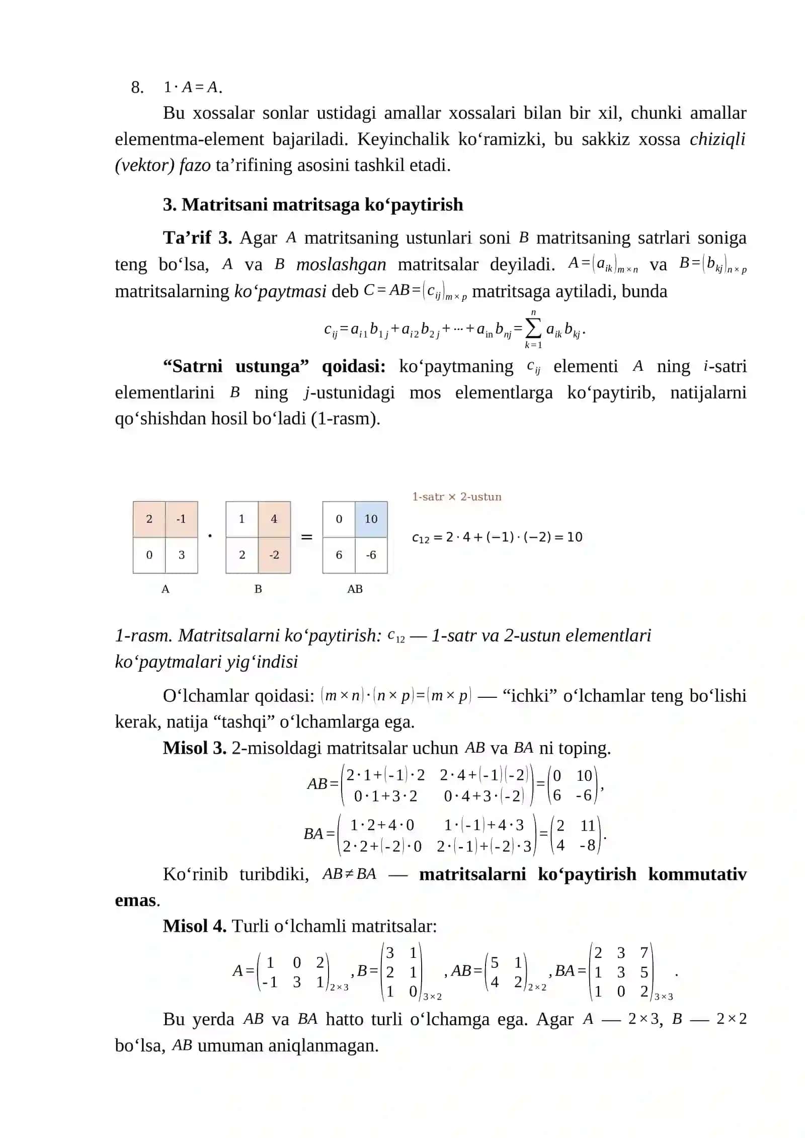 2-MA’RUZA. MATRITSALAR USTIDA AMALLAR 2