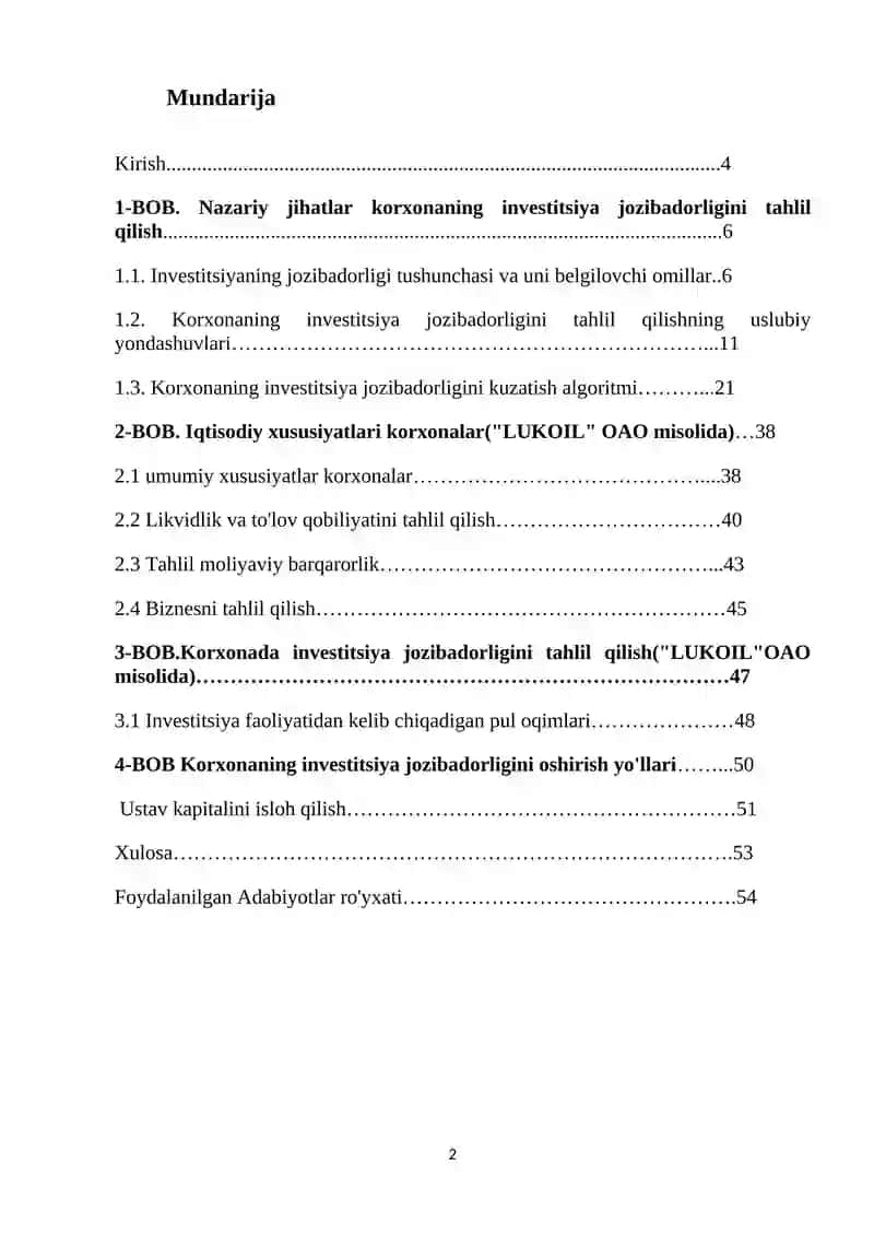 "Korxonaning investitsion loyihasini baholash" 2