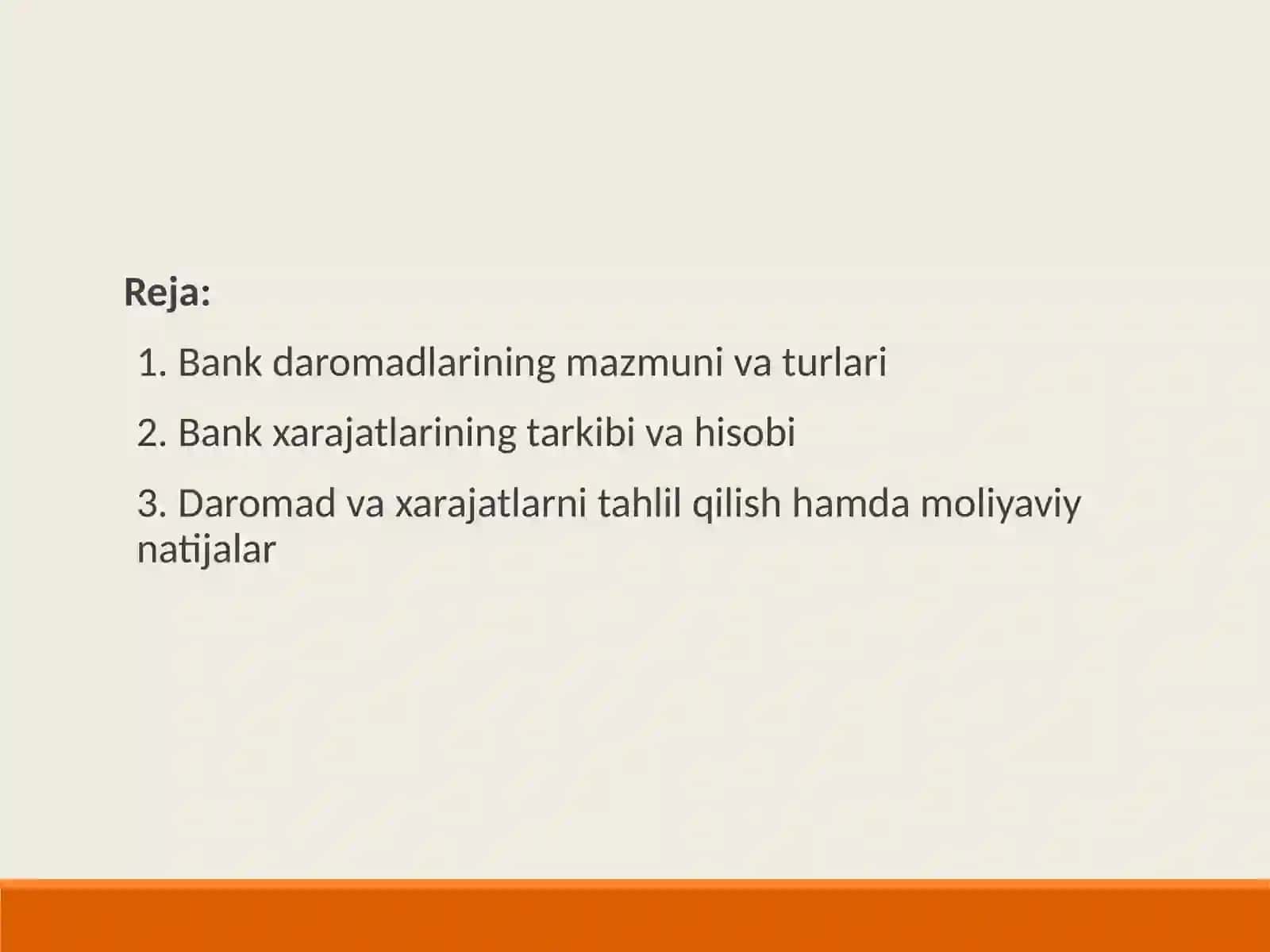 Banklar dadaromatlar va xarajatlar hisobi 2