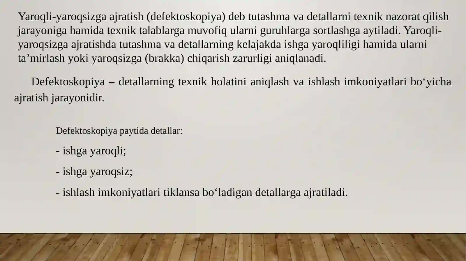 TRANSPORT VOSITALARI DЕTALLARININGTЕXNIKHOLATINI ANIQLASH 2