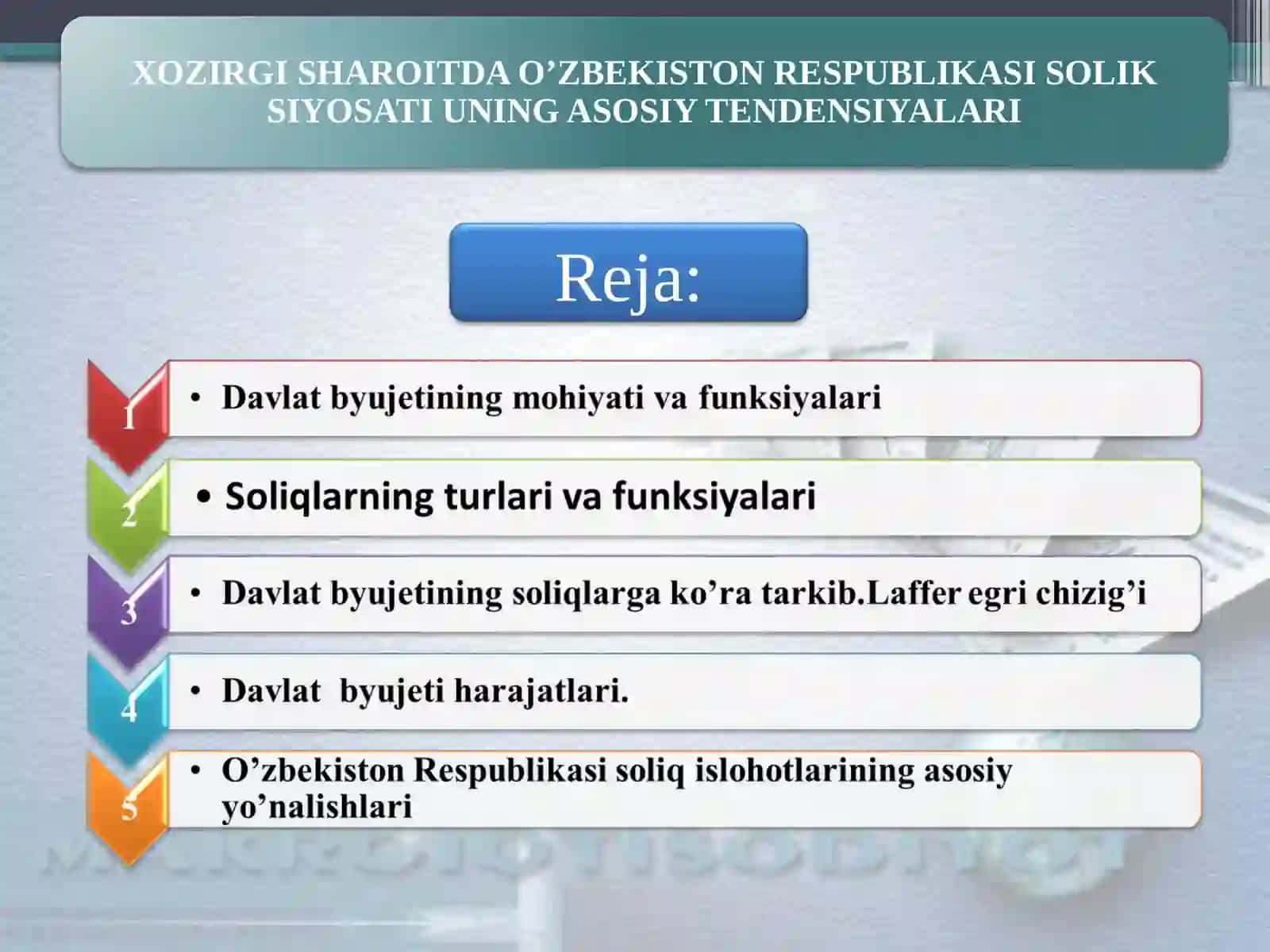 SOLIQ TIZIMIDAGI DOLZARB MASALALAR FANIDANTAYYORLAGAN 2