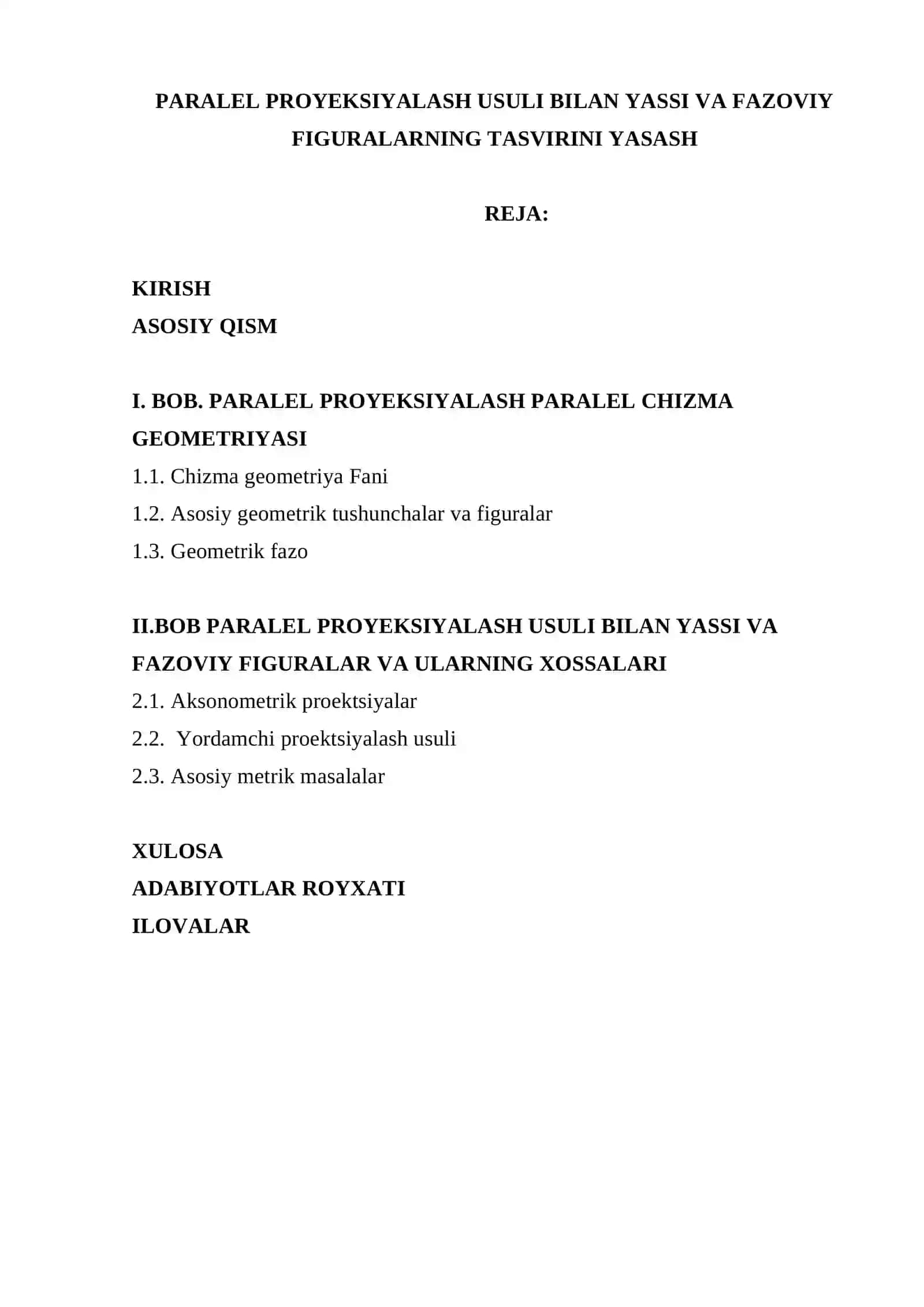 PARALEL PROYEKSIYALASH USULI BILAN YASSI VA FAZOVIY FIGURALARNING TASVIRINI YASASH 2