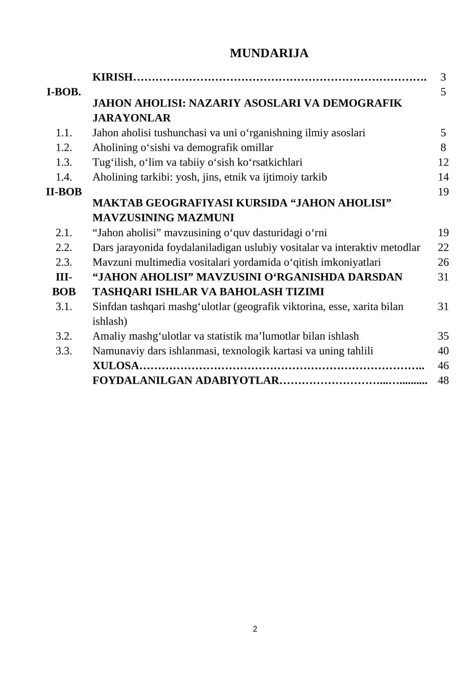 Geografiya va Tabiiy fan o’qitish metodikasi kursi 2