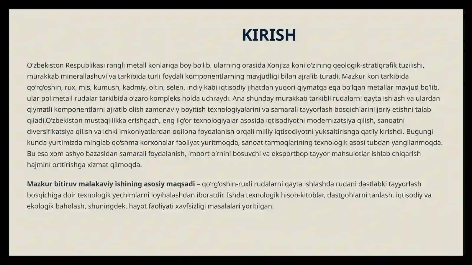 Xonjiza koni polimetall rudalarni boyituvchi fabrikaning ruda tayyorlash bo’limini loyihalash 2