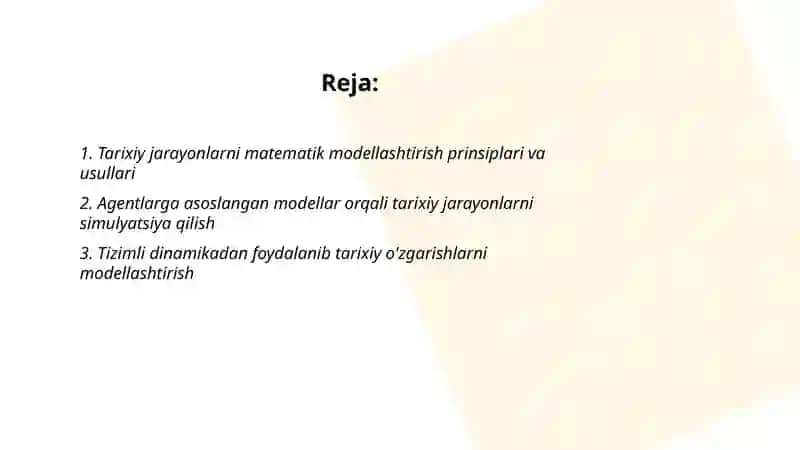 Tarixiy jarayonlarini modellashtirish va qayta ishlash 2