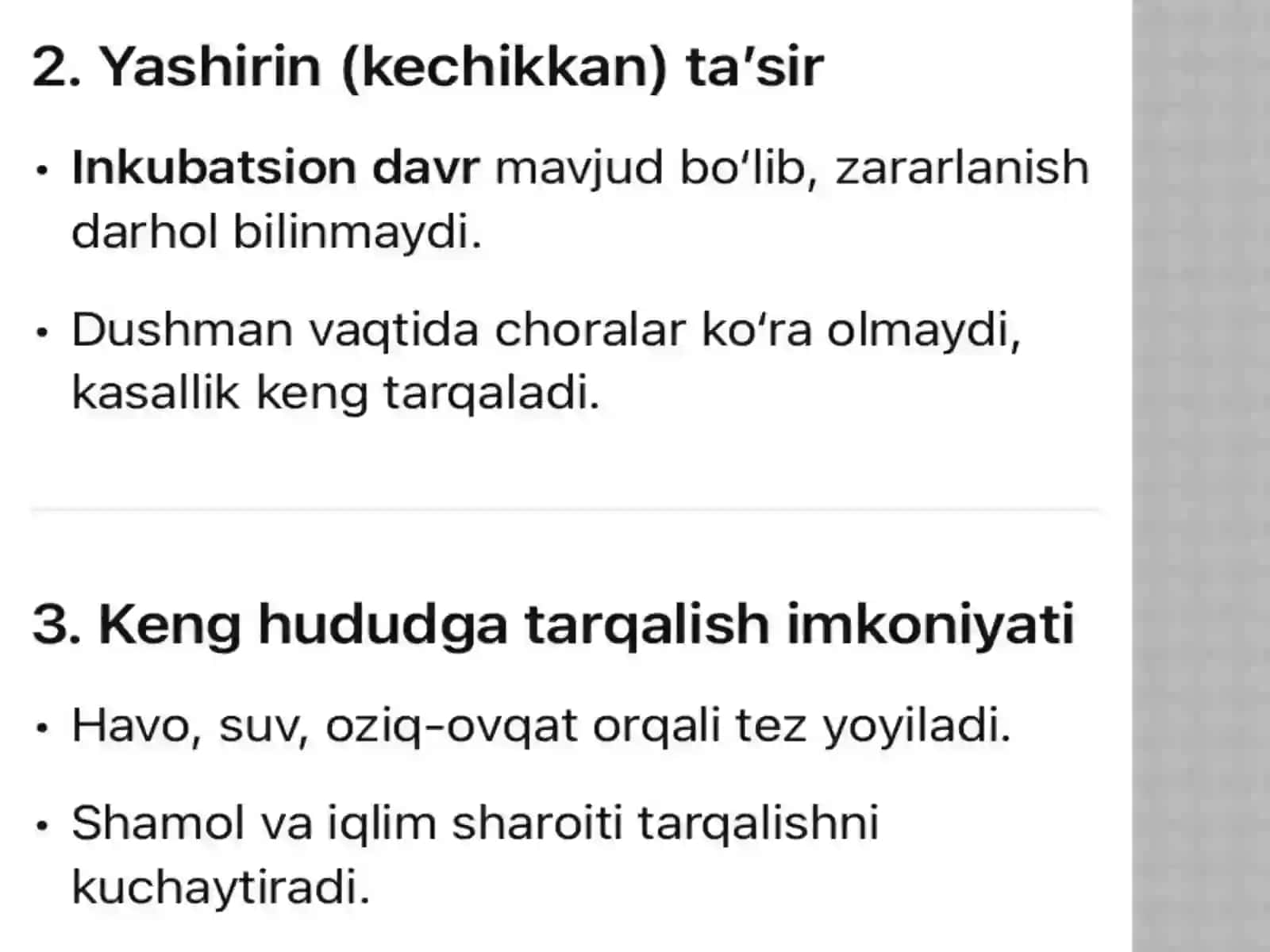 Bakteriologik qurolning jangovor jihatlari va tavsifi.Bakterial retsepturalar,ularni guruhlash,qollash usullari va yetkazish vositalari 2