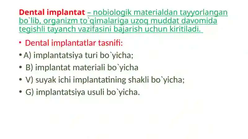 IMPLANTANTLAR TASNIFI 2