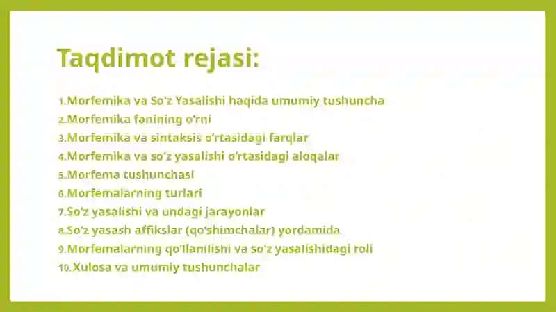 MORFOLOGIYA VA SO’ZLARNING YASALISHI 2