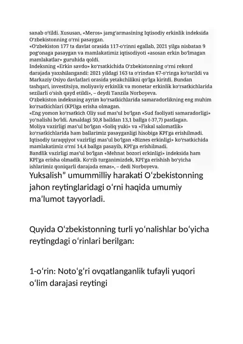 Òzbekistonning xalqaro reytinglardagi kòrsatkichlarini kòtarishning siyosiy va tarixiy ahamiyati 2
