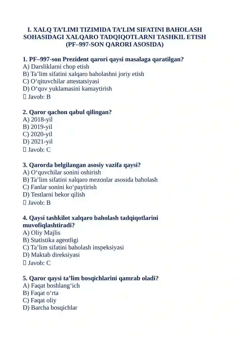 XALQARO BAHOLASH DASTURLARI ASOSIDA TABIIY FANLARNI OʻQITISH METODIKASI FANIDAN TAYYORLAGAN 2