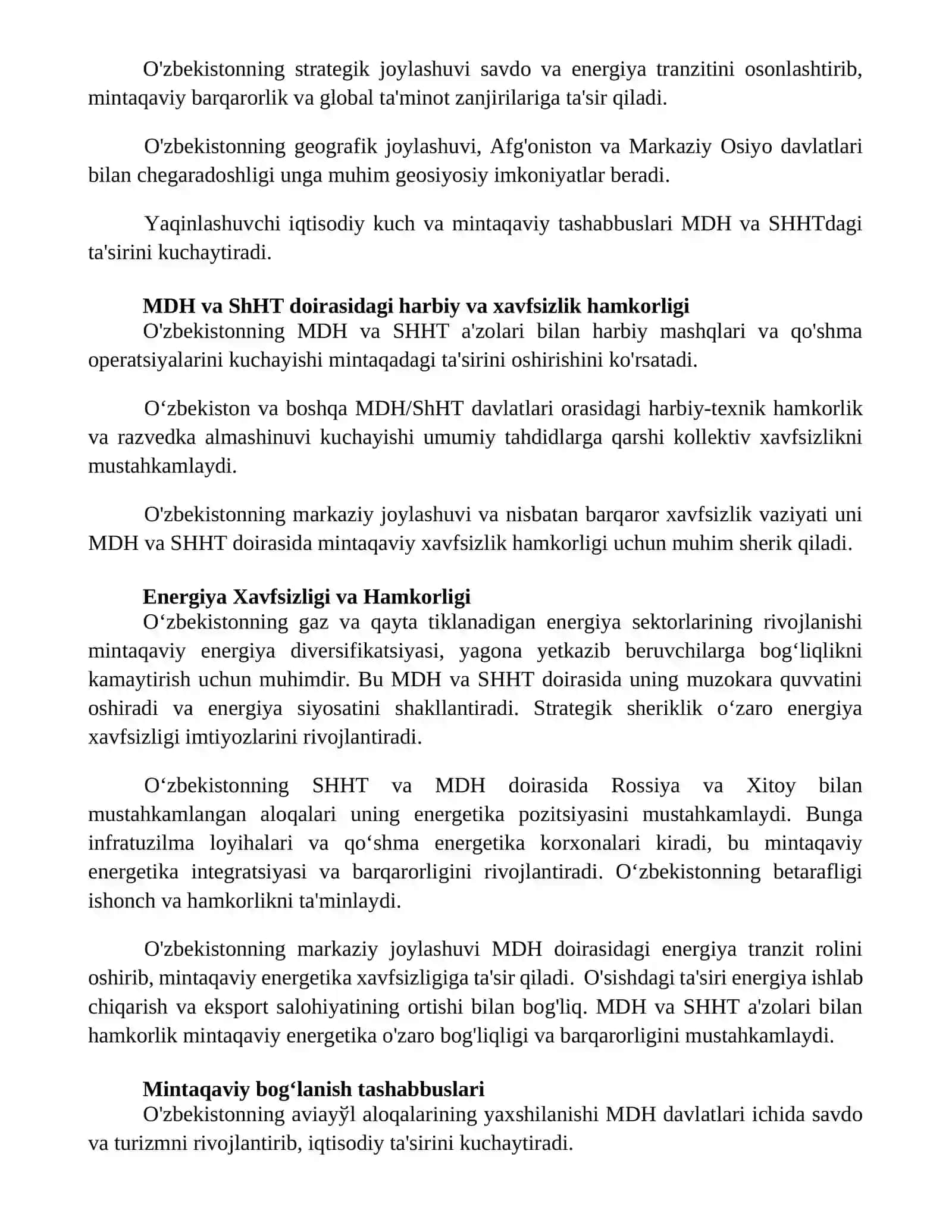 MDH va SHHT dagi o'rni va mavqeining o'sib borishi 2